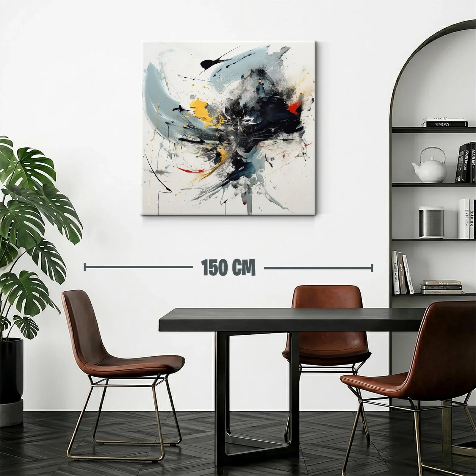 Cuadro abstracto vibrante con tonos negro gris y amarillo — miniatura 2