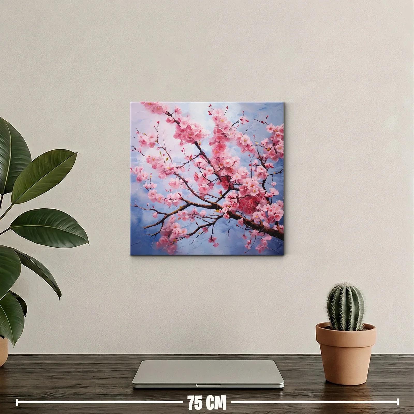 Rama de flores rosas sobre fondo azul celeste — miniatura 2