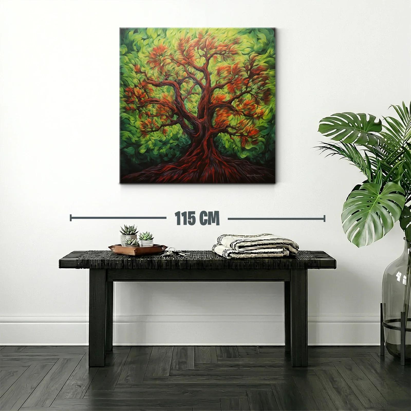 Árbol con hojas vibrantes en tonos verdes y rojos — miniatura 2