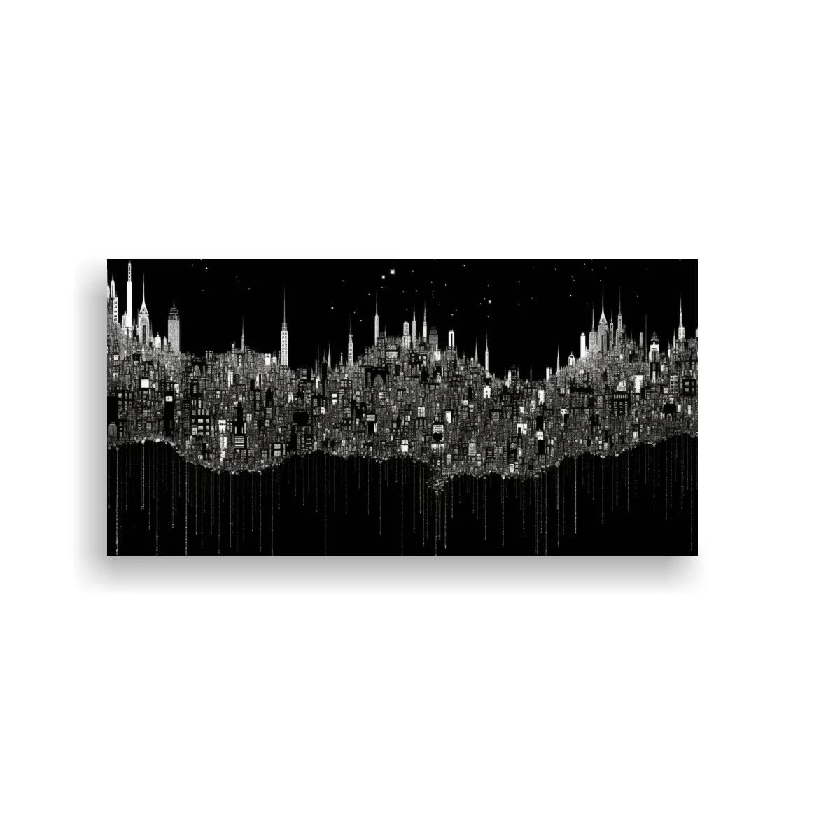 Cuadro skyline urbano en blanco y negro con luces de ventanas — imagen principal
