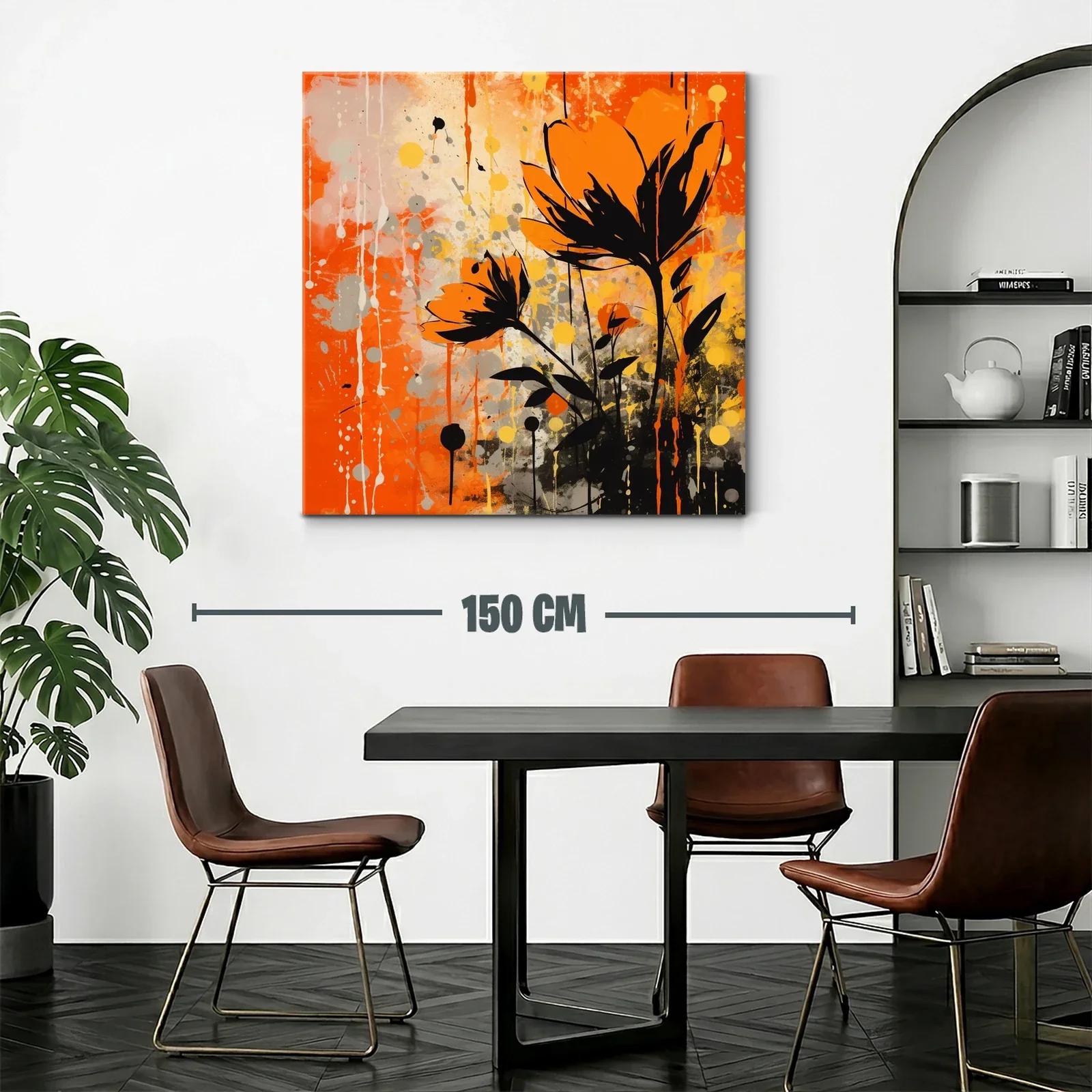 Cuadro floral con vibrante contraste en tonos naranja y negro — miniatura 2