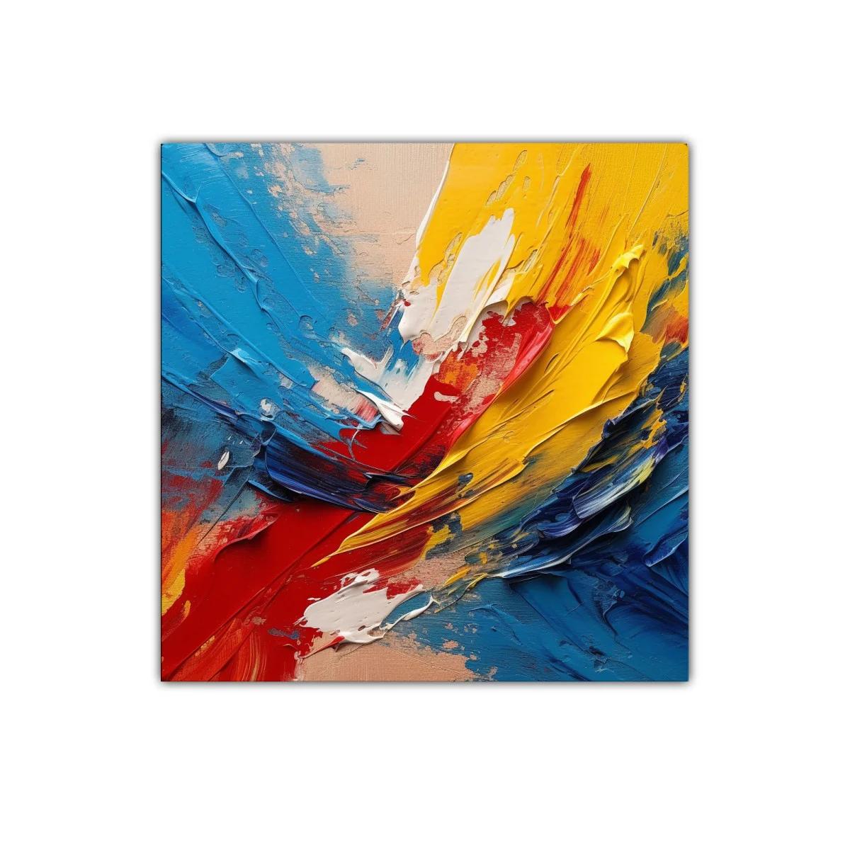 Cuadro abstracto con vibrantes tonos primarios y texturas dinámicas — miniatura 1