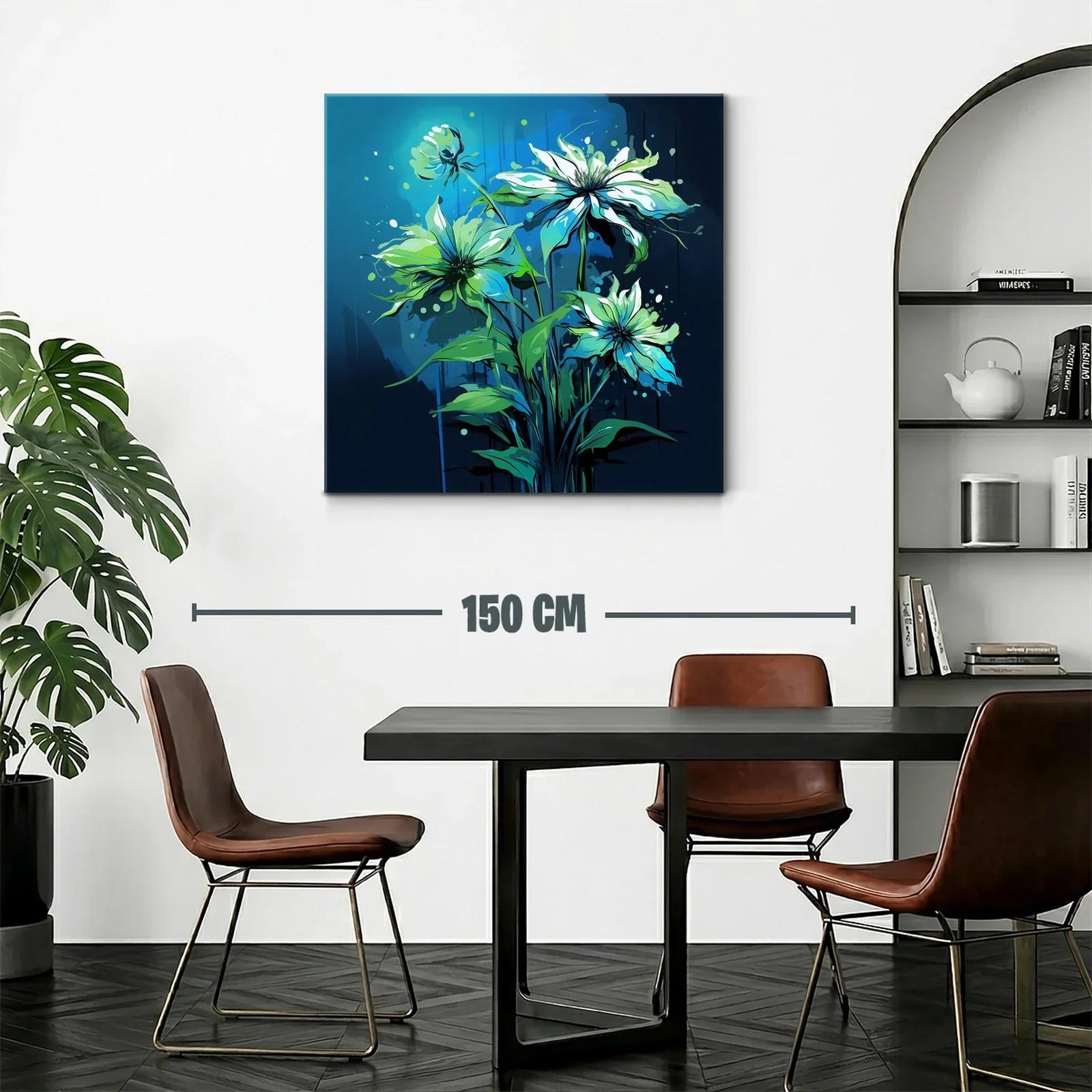 Cuadro floral en tonos azules y verdes vibrantes — miniatura 2