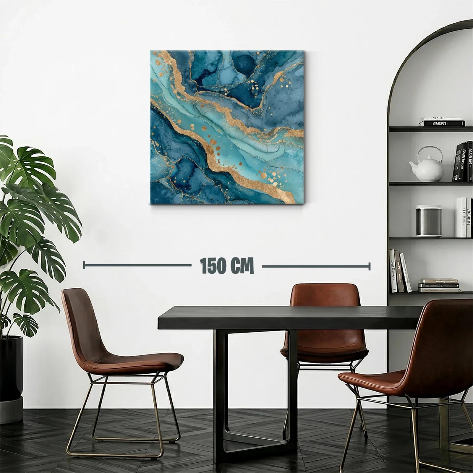 Cuadro abstracto con tonos azules y detalles dorados brillantes — miniatura 2