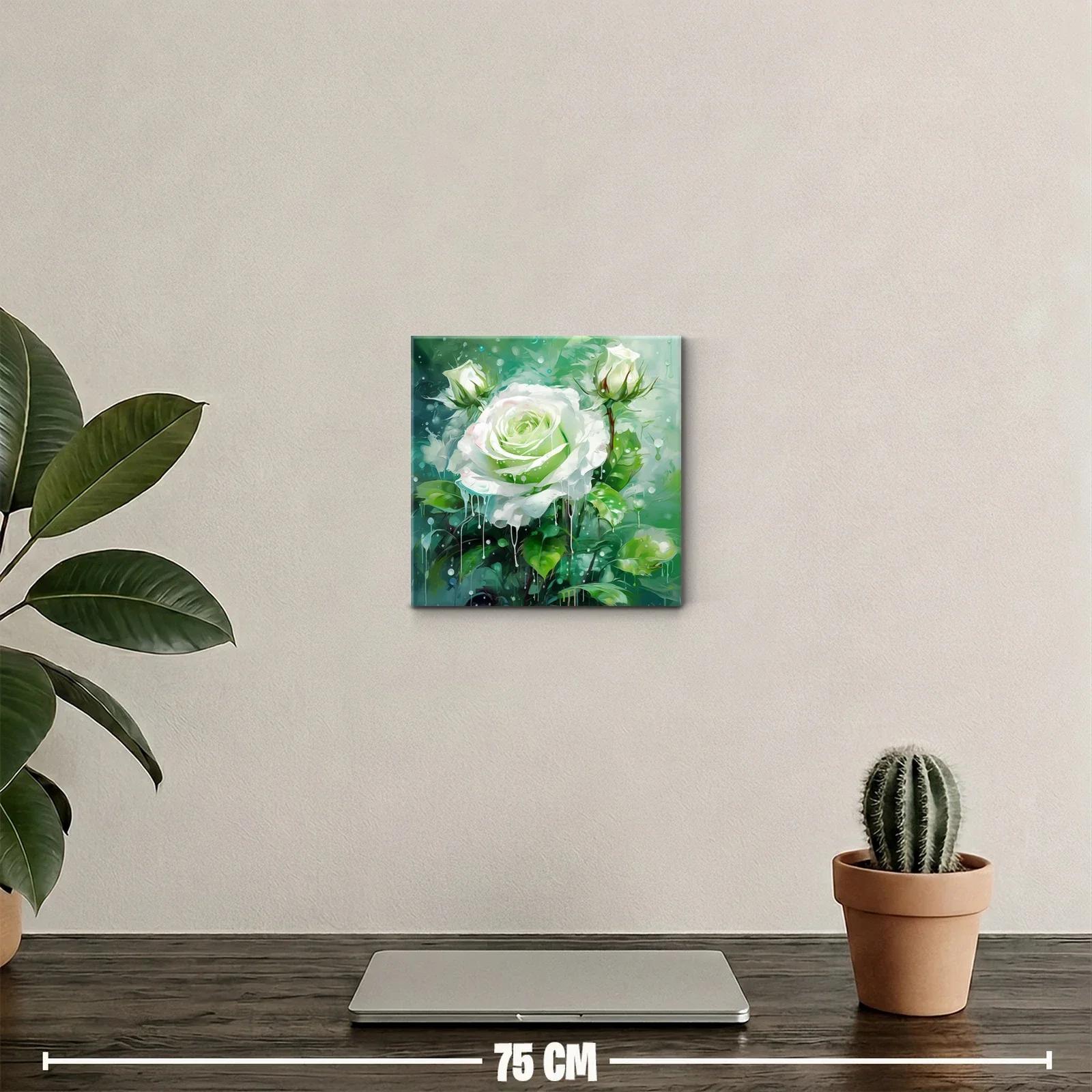 Rosa blanca sobre fondo verde con efecto acuarela — miniatura 2