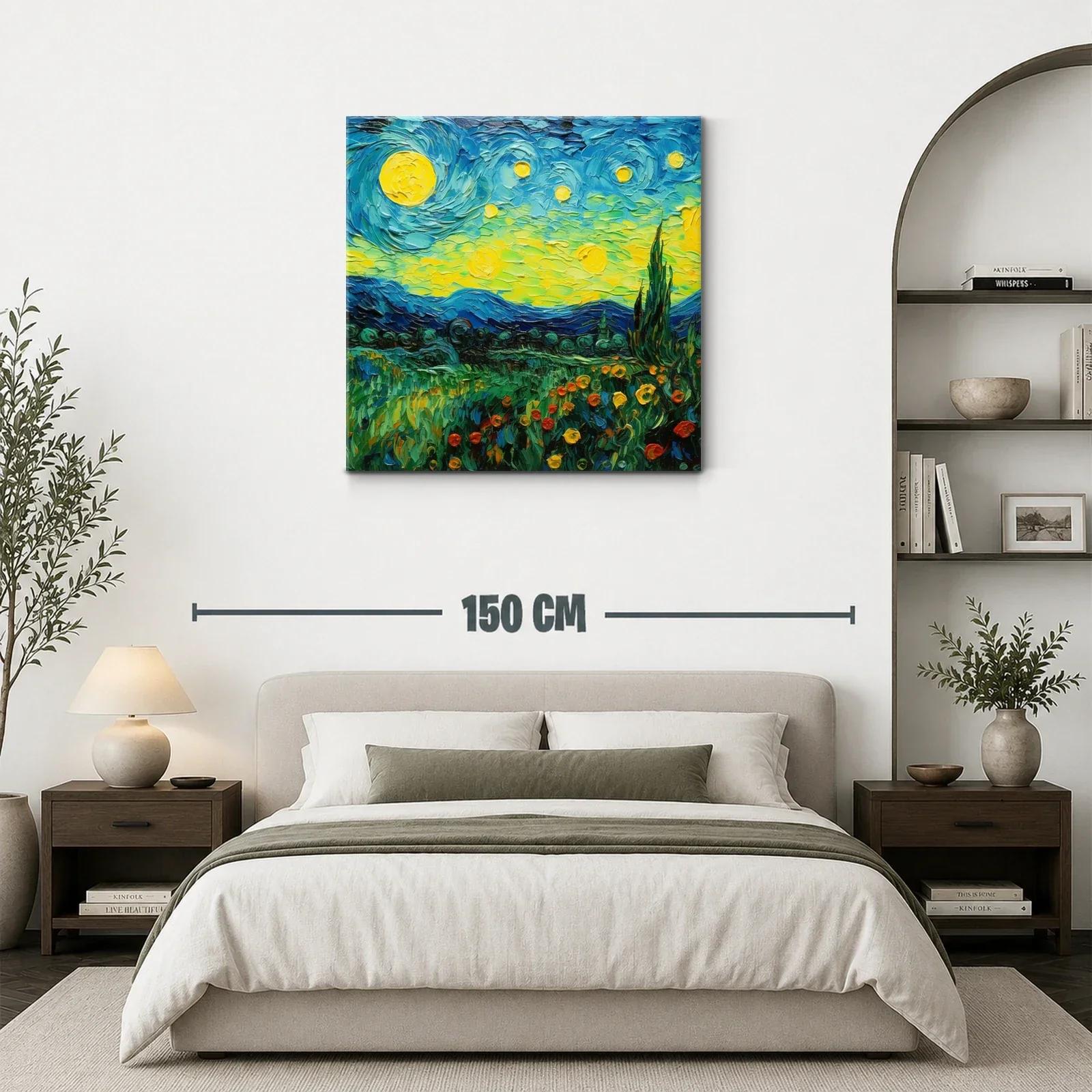 Paisaje nocturno vibrante con cielo estrellado y campo florido — miniatura 3