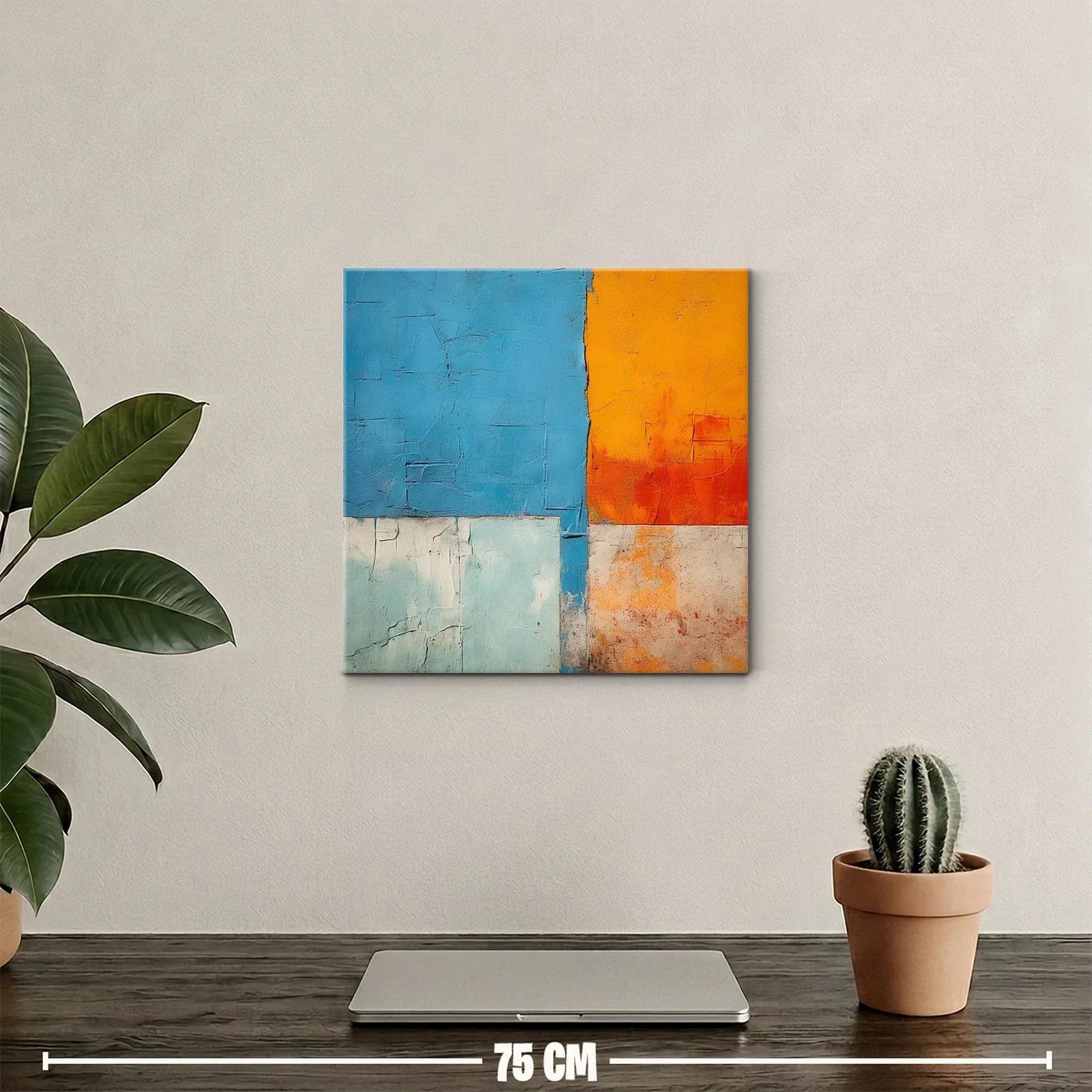 Cuadro abstracto con bloques vibrantes en azul y naranja — miniatura 2
