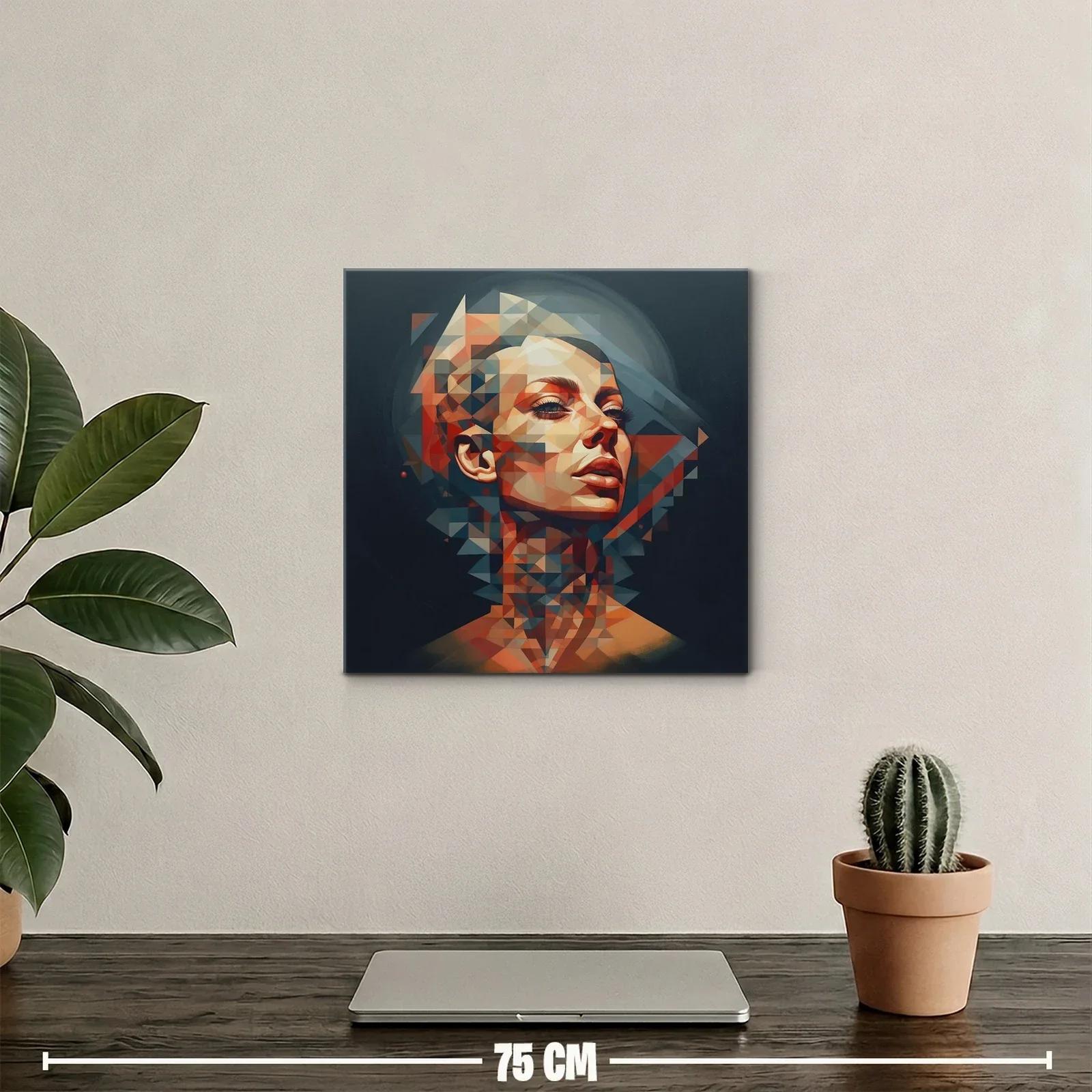 Retrato geométrico femenino con tonos cálidos y fríos — miniatura 2