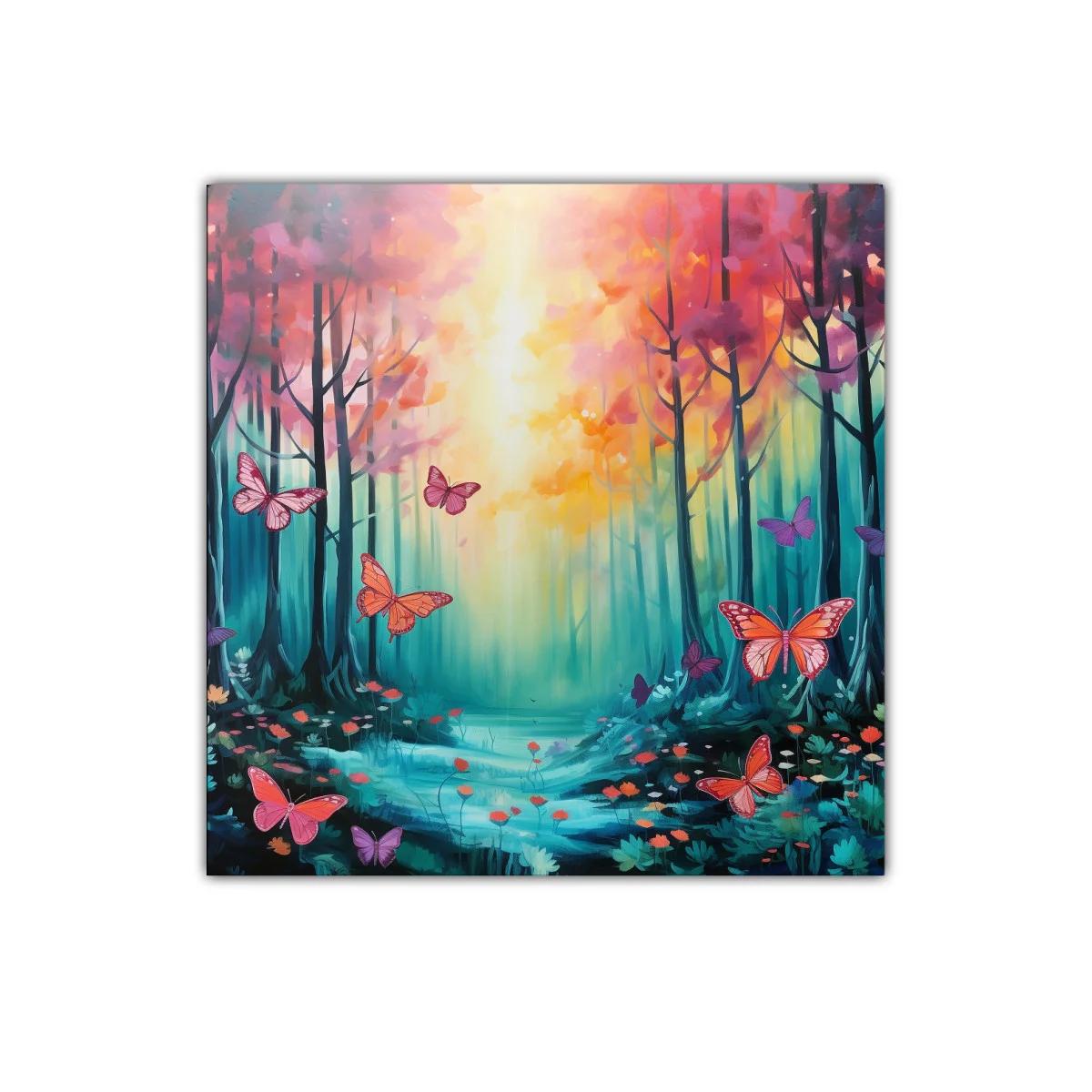 Bosque encantado lleno de mariposas coloridas y luz mágica — miniatura 1