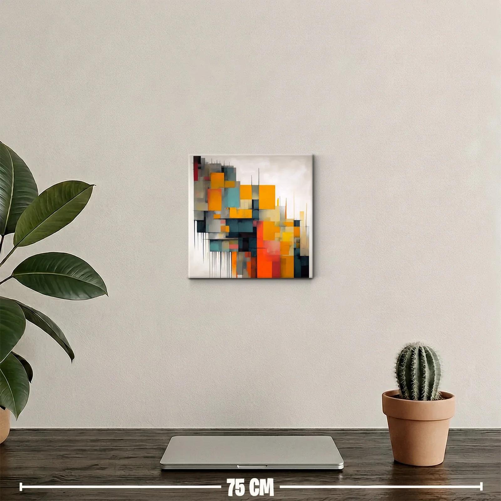 Cuadro abstracto con formas geométricas en tonos cálidos y fríos — miniatura 2
