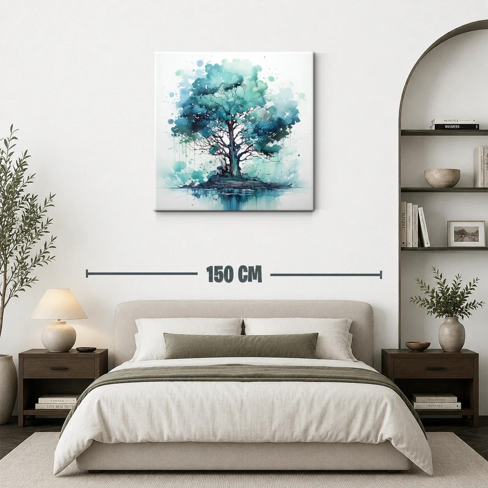 Árbol azul en isla serena con reflejo acuático — miniatura 3