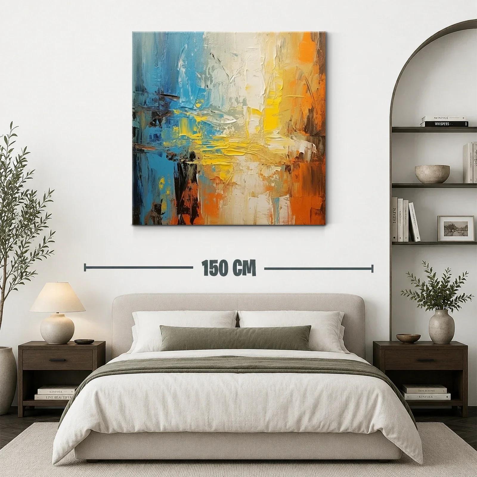 Cuadro abstracto con tonos cálidos y fríos vibrantes — miniatura 3