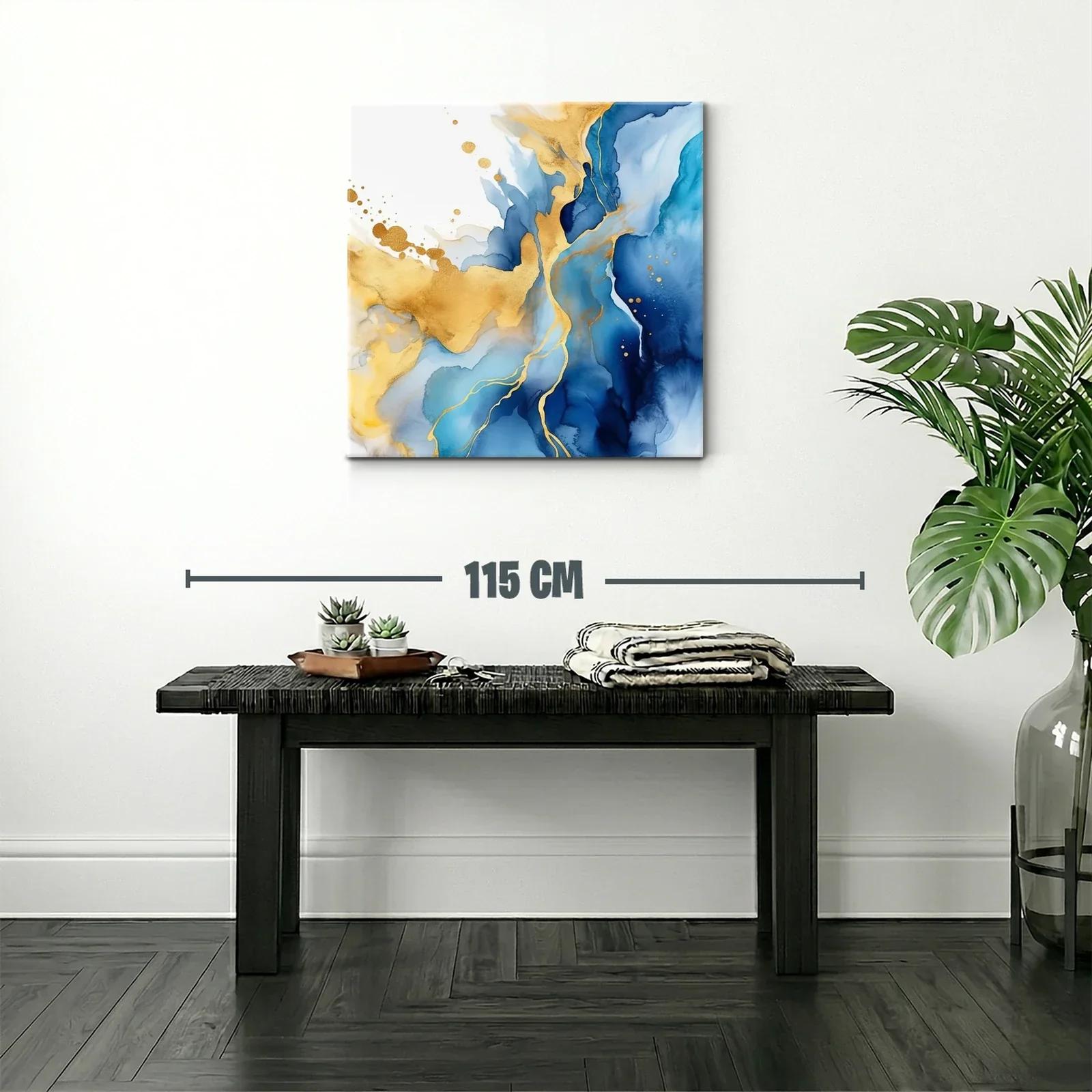 Cuadro Abstracto con Tonos Azules y Dorados Elegantes — miniatura 2