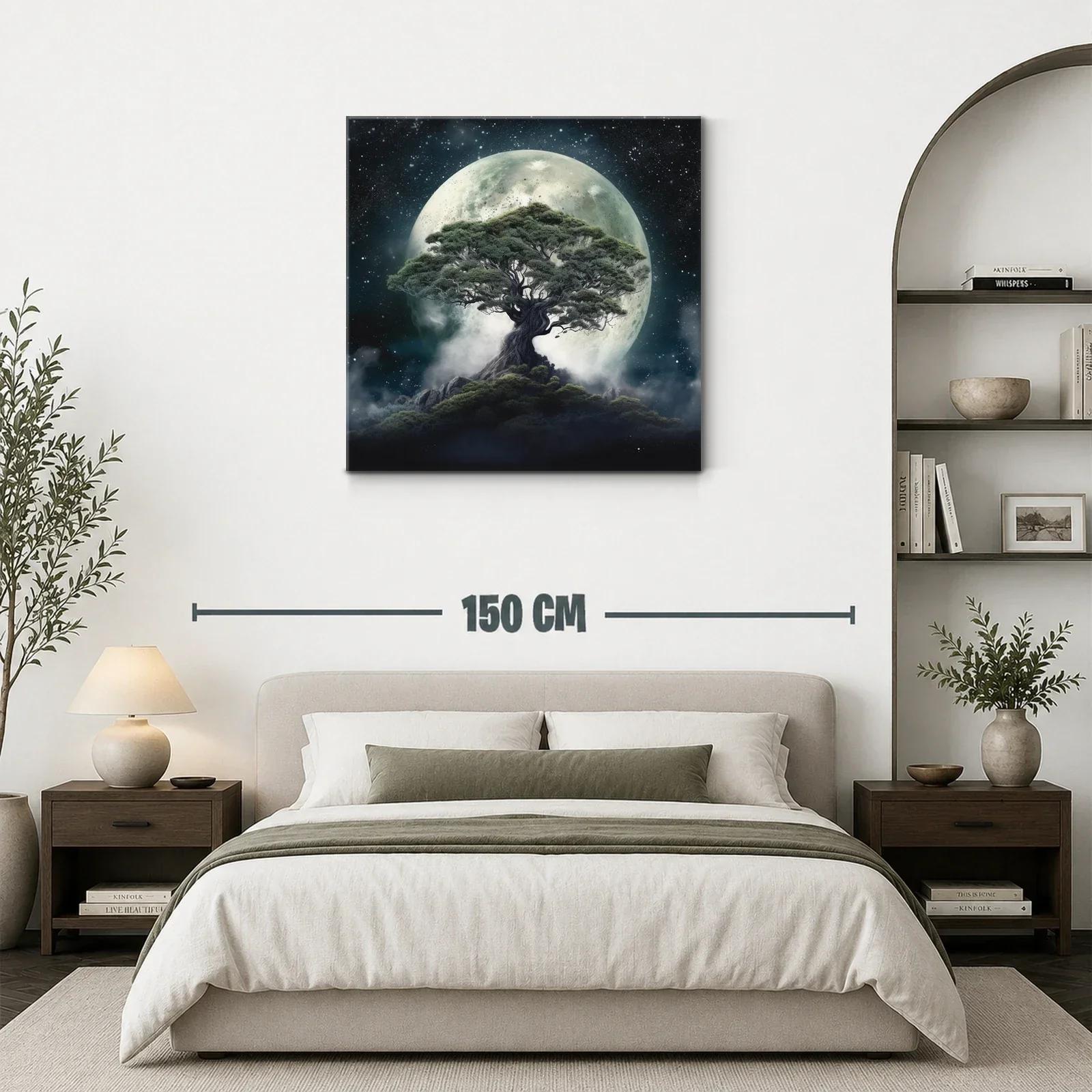 Árbol majestuoso bajo la luna llena en noche estrellada — miniatura 3