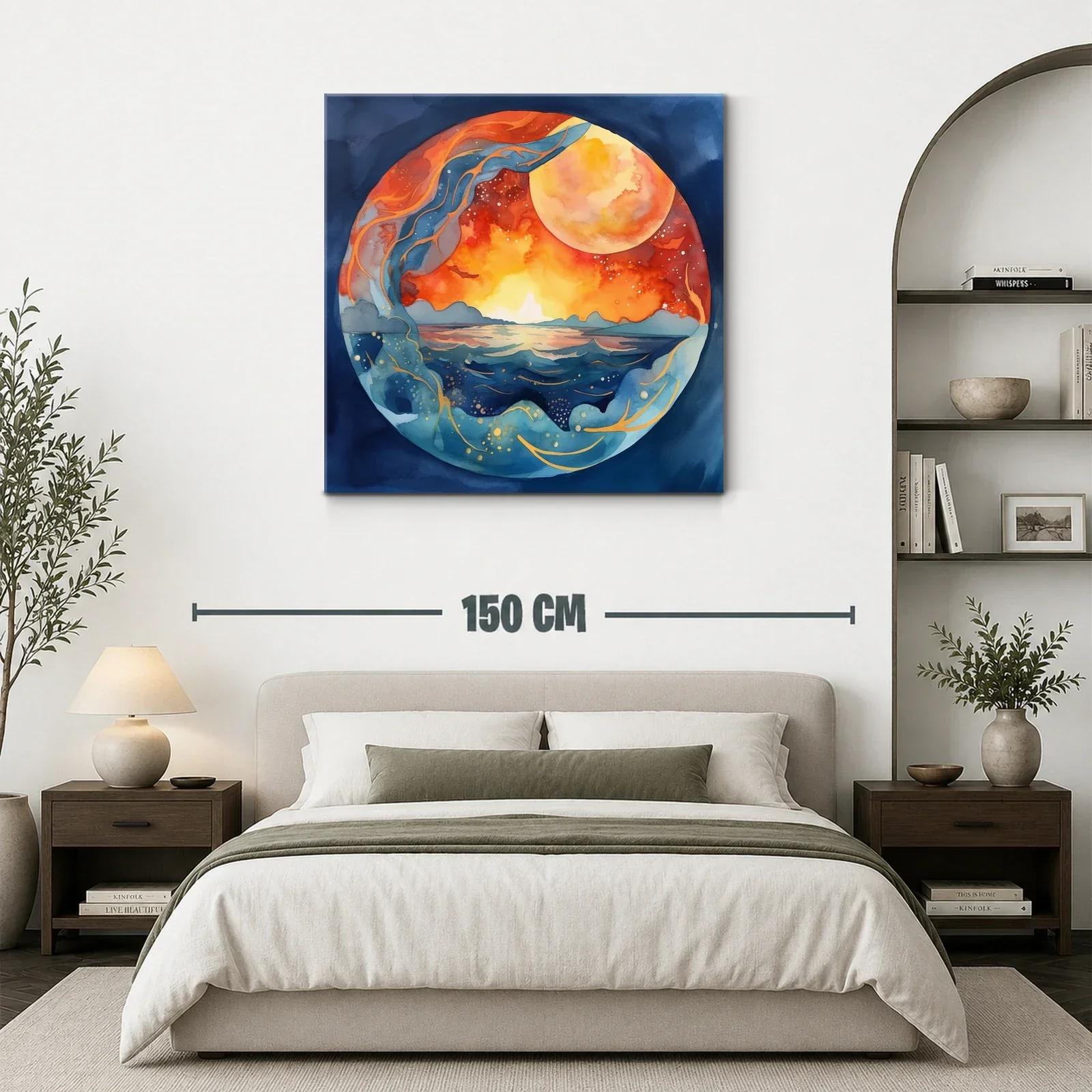 Atardecer celestial con mar y luna gigante vibrante — miniatura 3