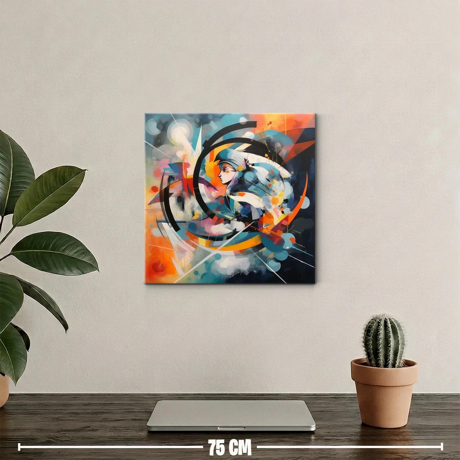 Cuadro abstracto con perfil femenino y formas dinámicas — miniatura 2