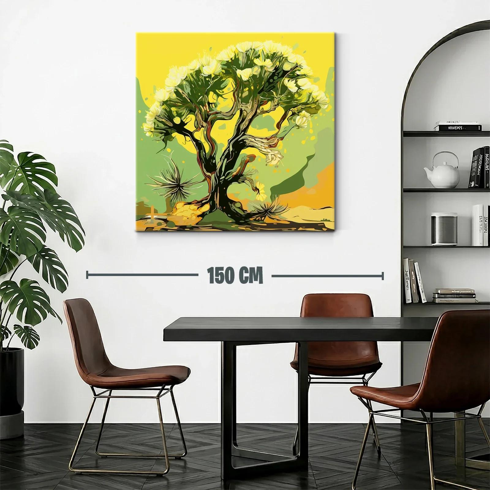 Árbol con Flores Amarillas en Fondo Abstracto Verde — miniatura 2