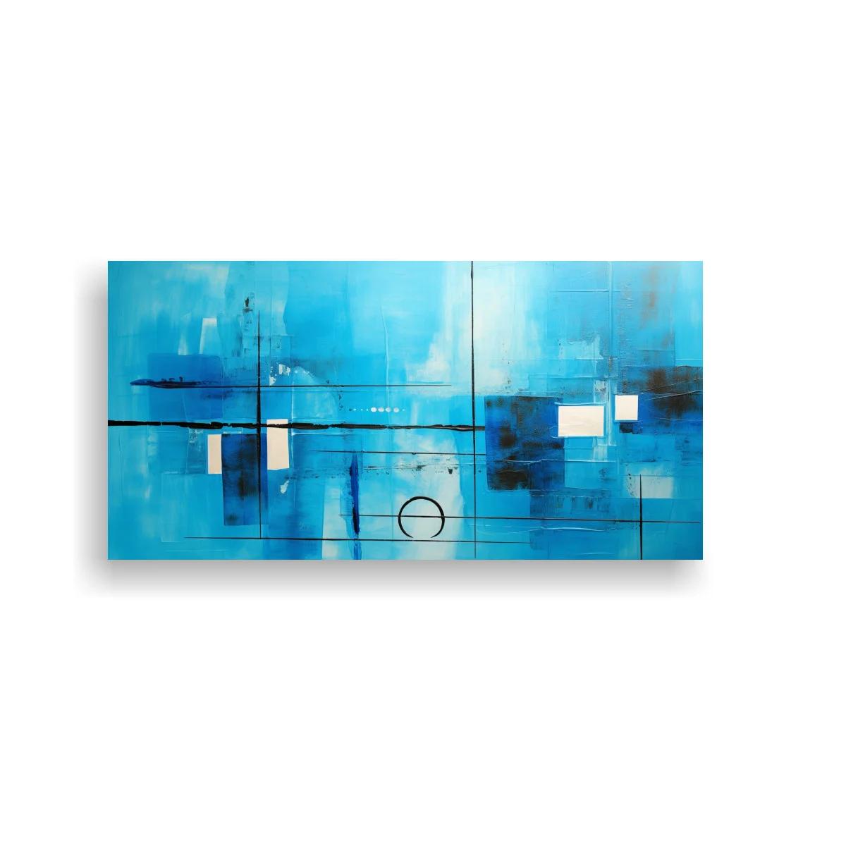 Cuadro abstracto geométrico azul con rectángulos y acentos claros — imagen principal