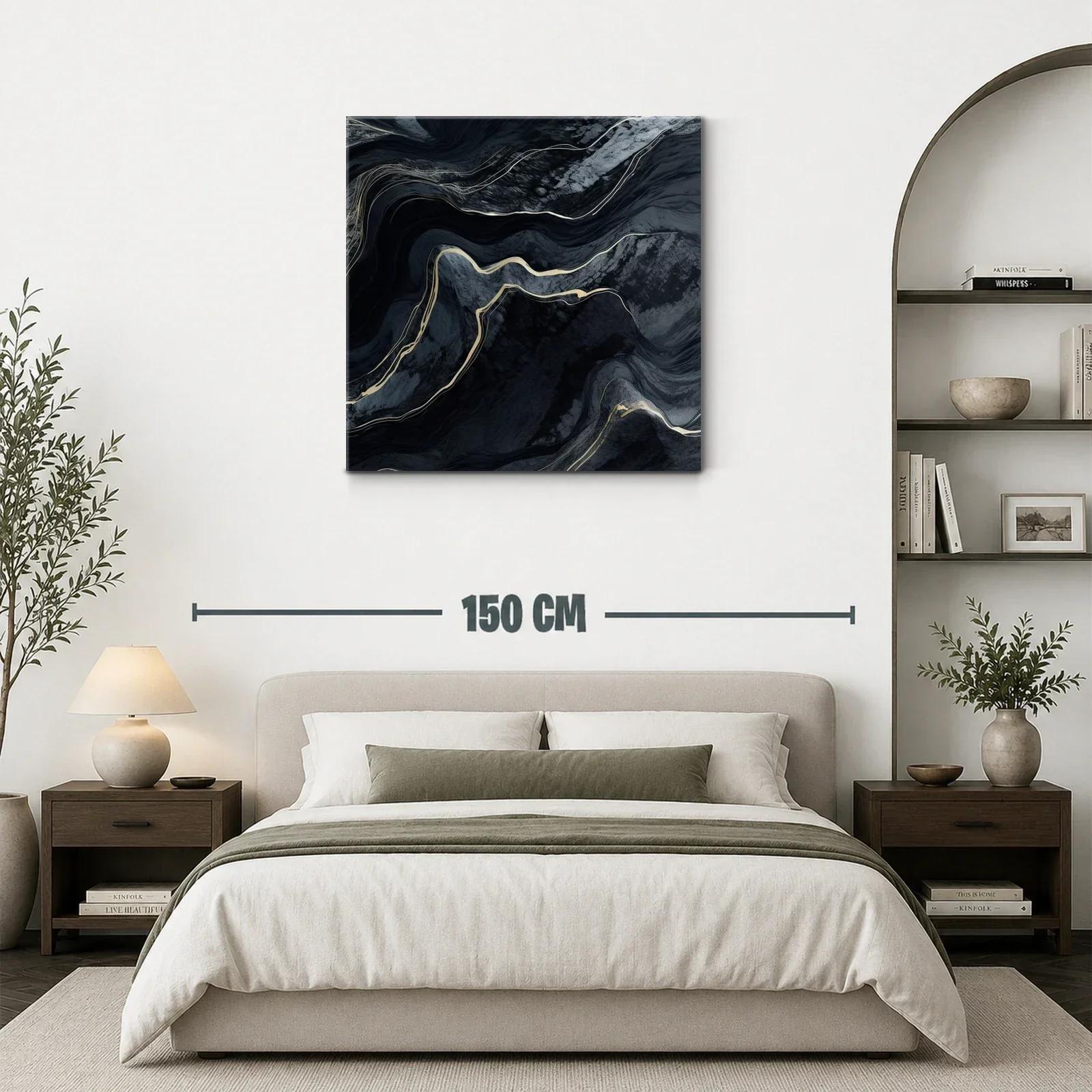 Cuadro abstracto en tonos oscuros con detalles dorados — miniatura 3