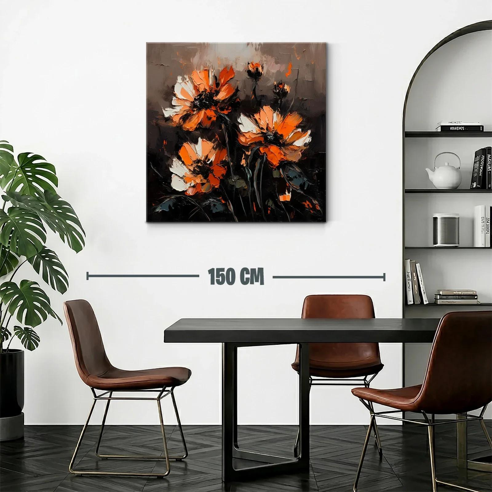 Flores vibrantes en tonos naranja y negro sobre fondo oscuro — miniatura 2