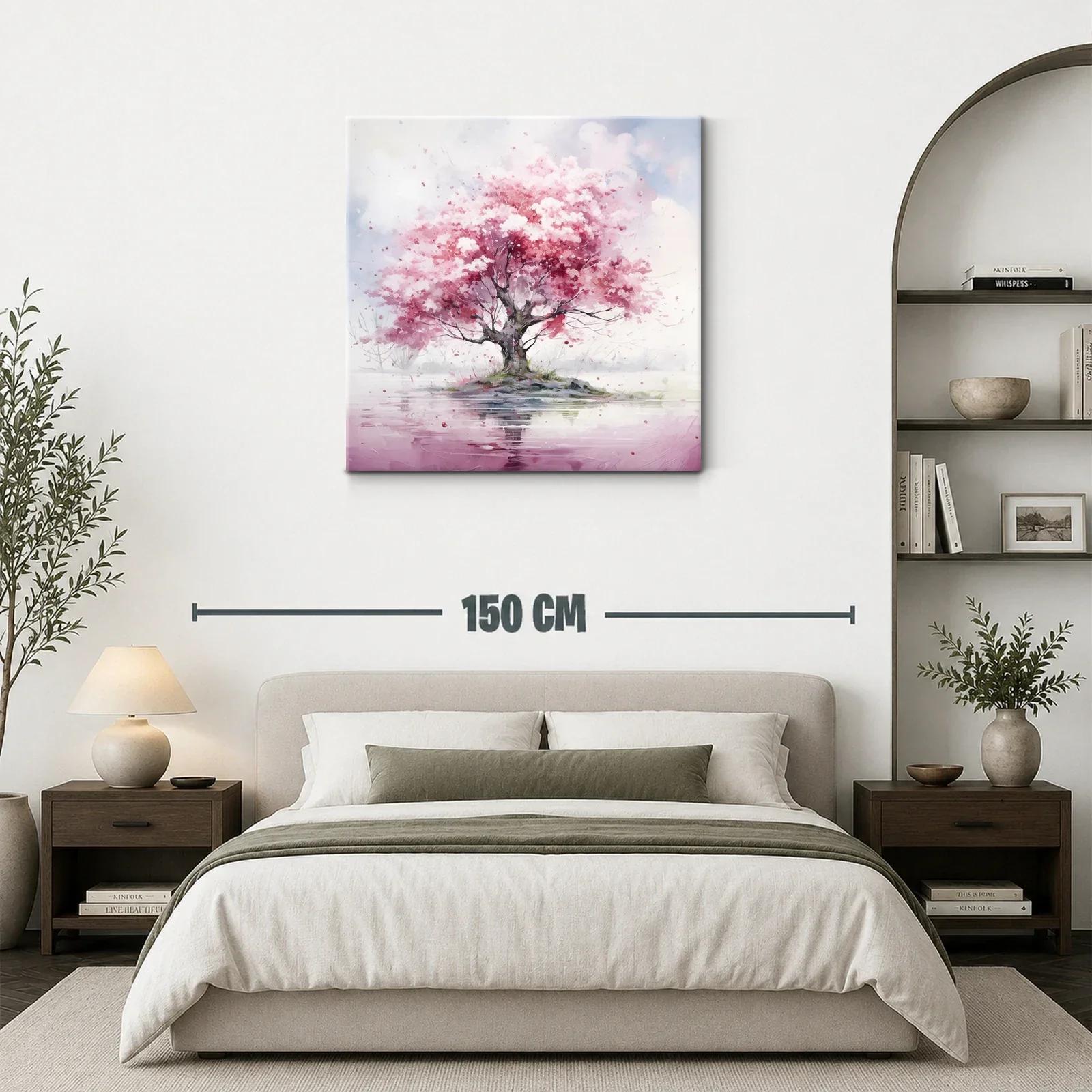 Árbol rosa en isla reflejada en agua tranquila — miniatura 3