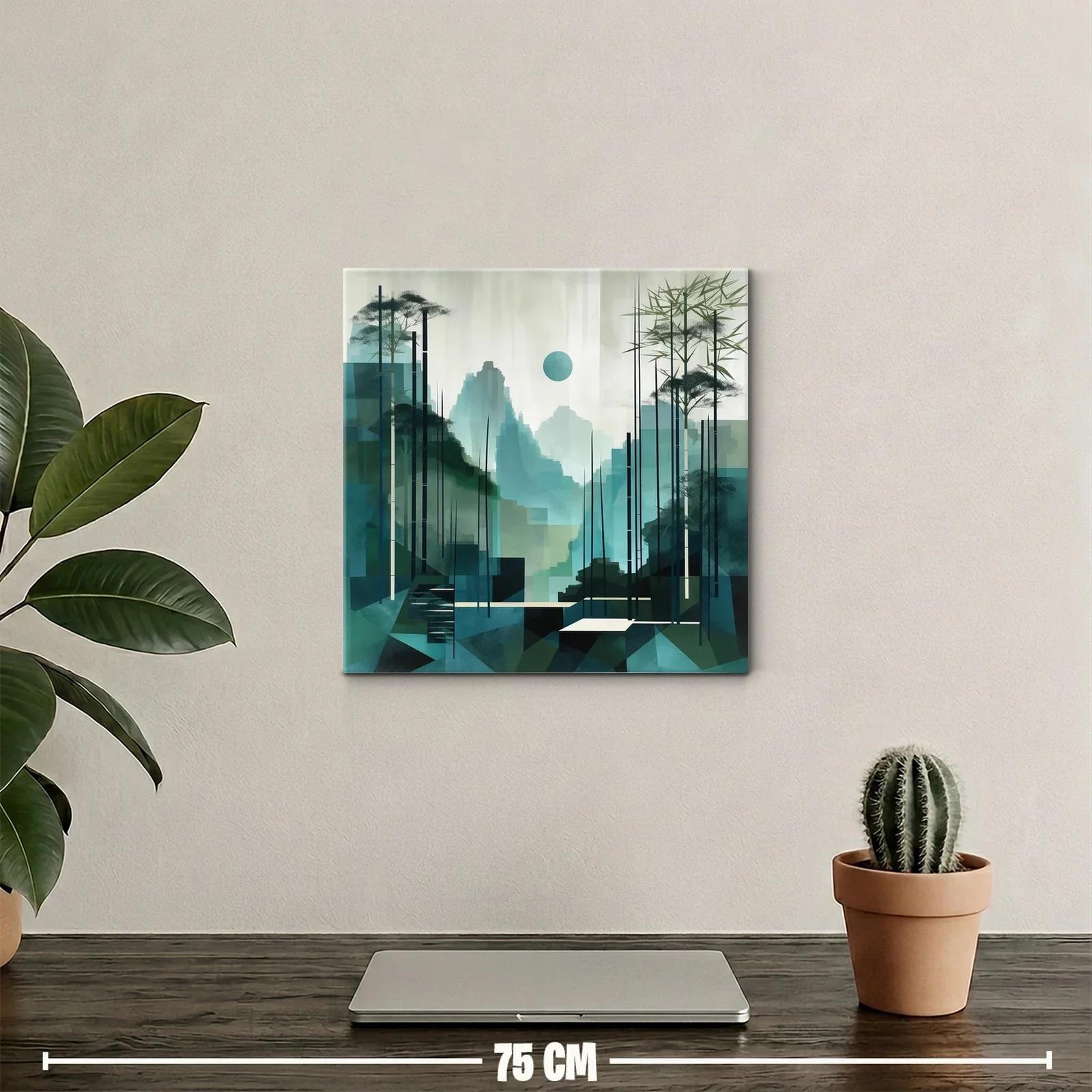 Paisaje abstracto con montañas y bambú en tonos verdes — miniatura 2