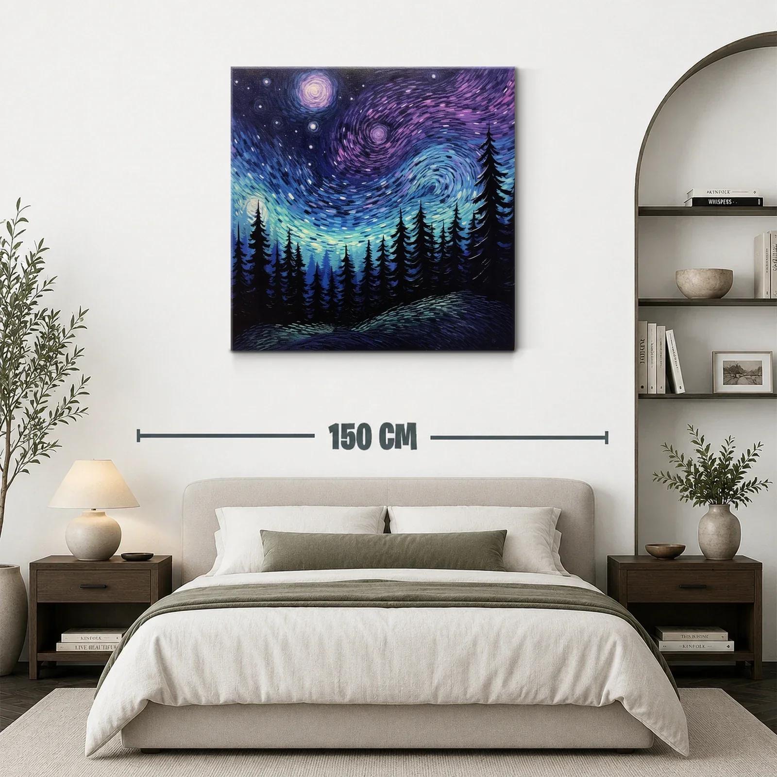 Cielo estrellado sobre bosque en tonos azul y violeta — miniatura 3
