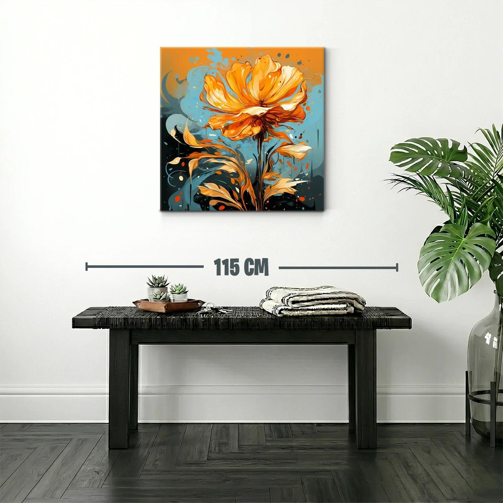 Flor vibrante en tonos cálidos y fondo azul intenso — miniatura 2