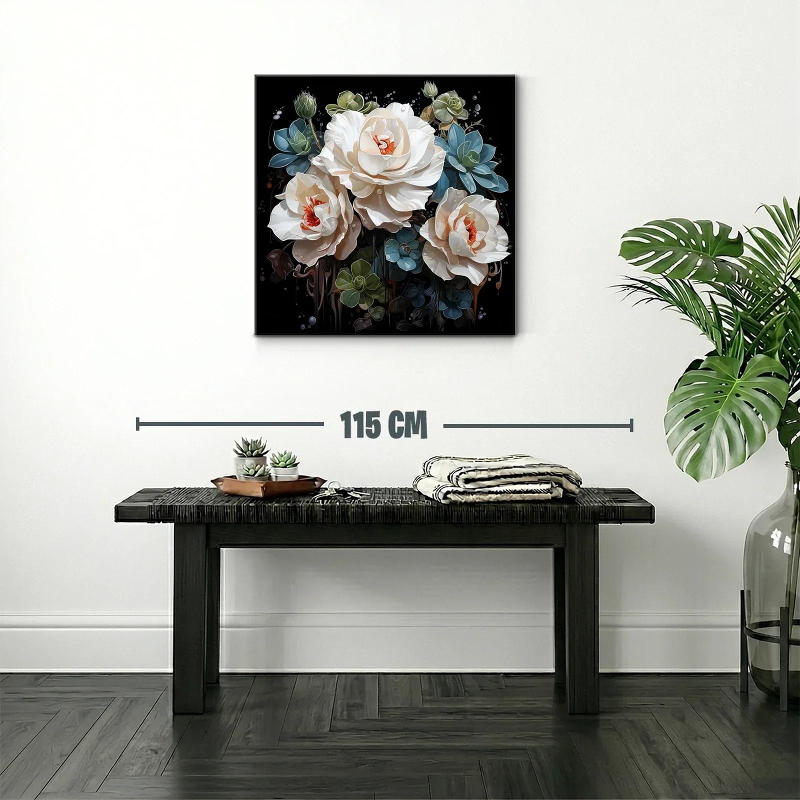 Ramo sofisticado de flores blancas y verdes sobre fondo negro — miniatura 2