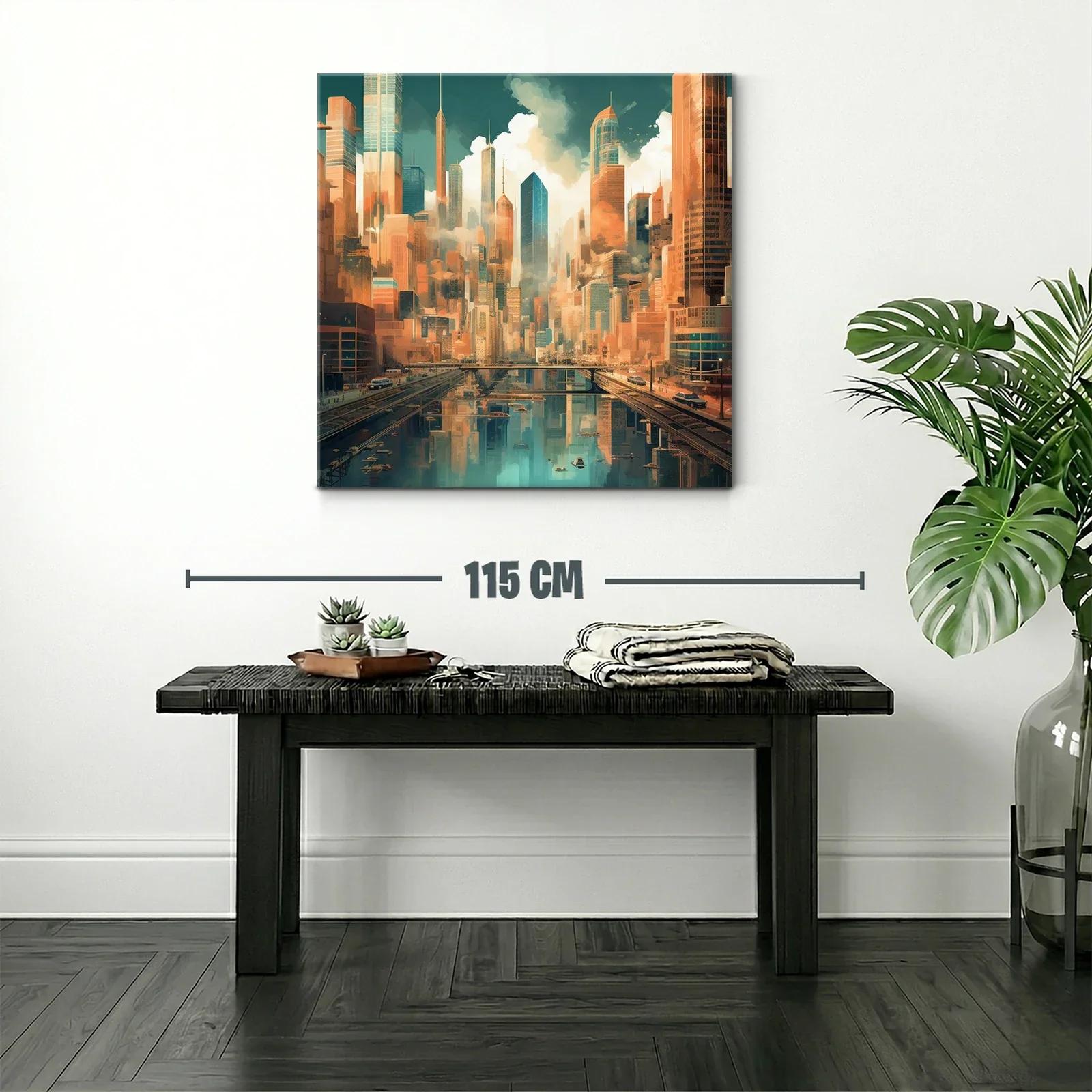 Paisaje urbano futurista con reflejos en el agua — miniatura 2