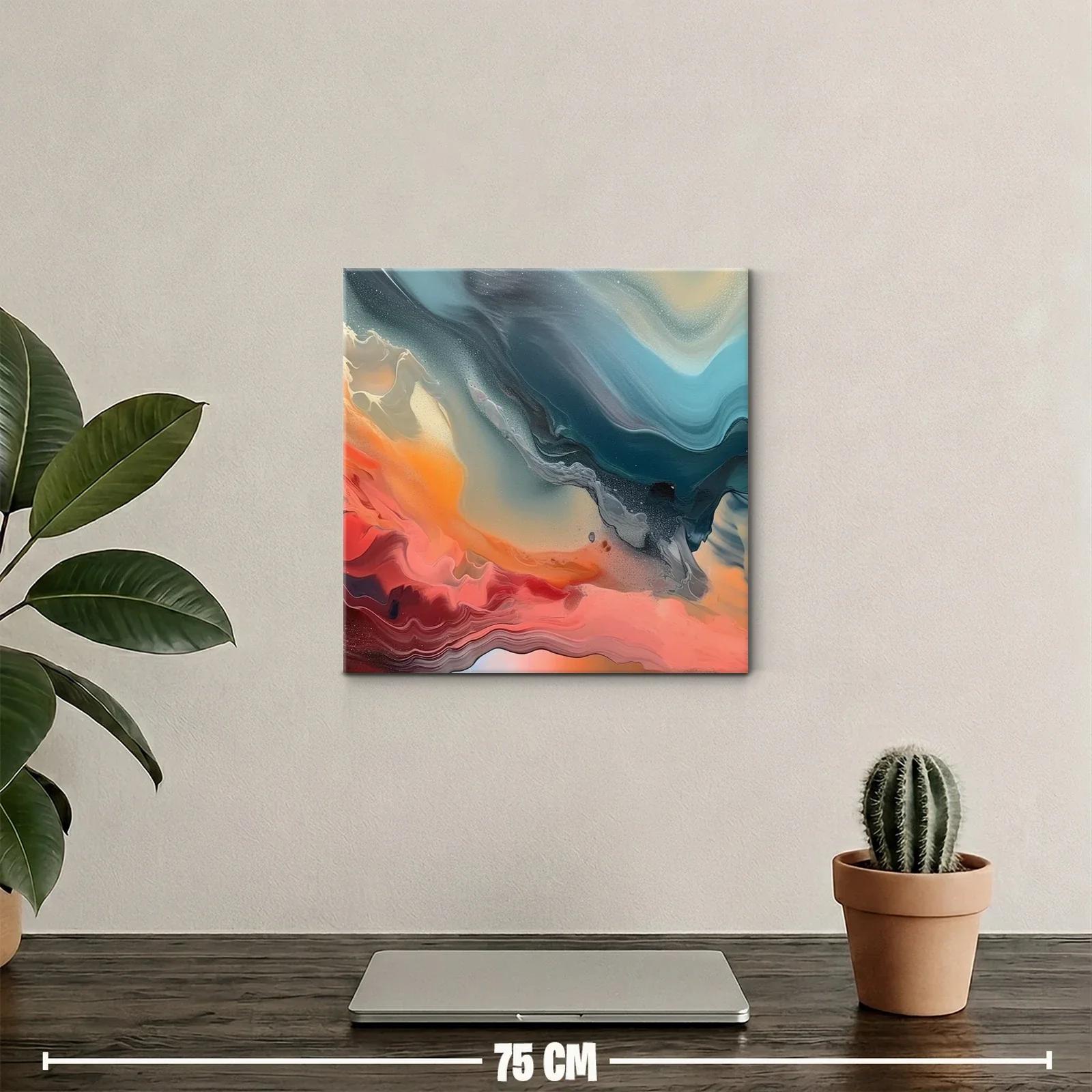 Cuadro abstracto en tonos cálidos y fríos con movimiento fluido — miniatura 2