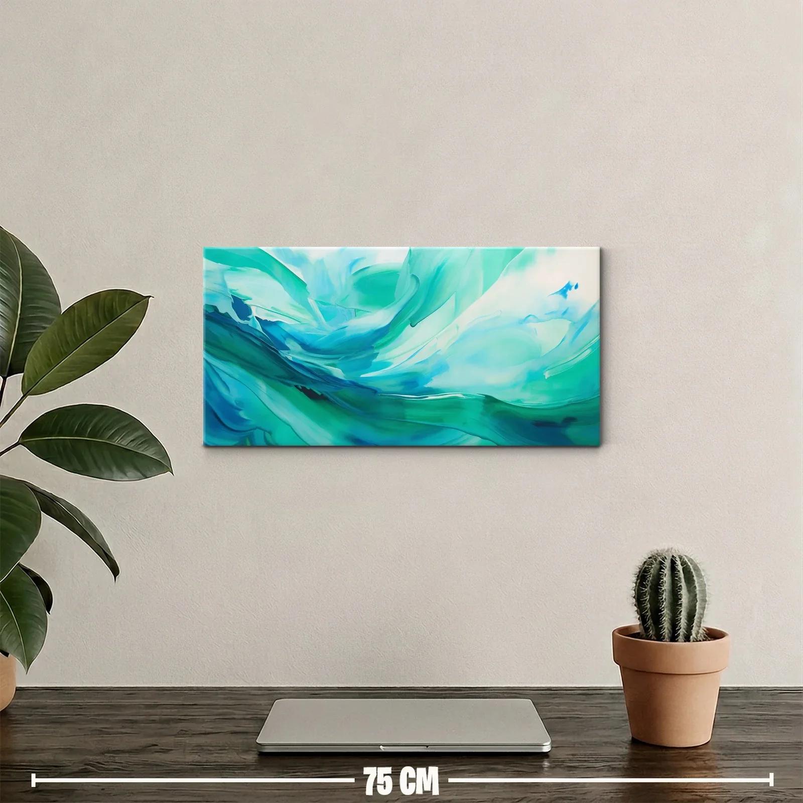 Cuadro olas abstractas turquesa con bandas curvas — miniatura 2
