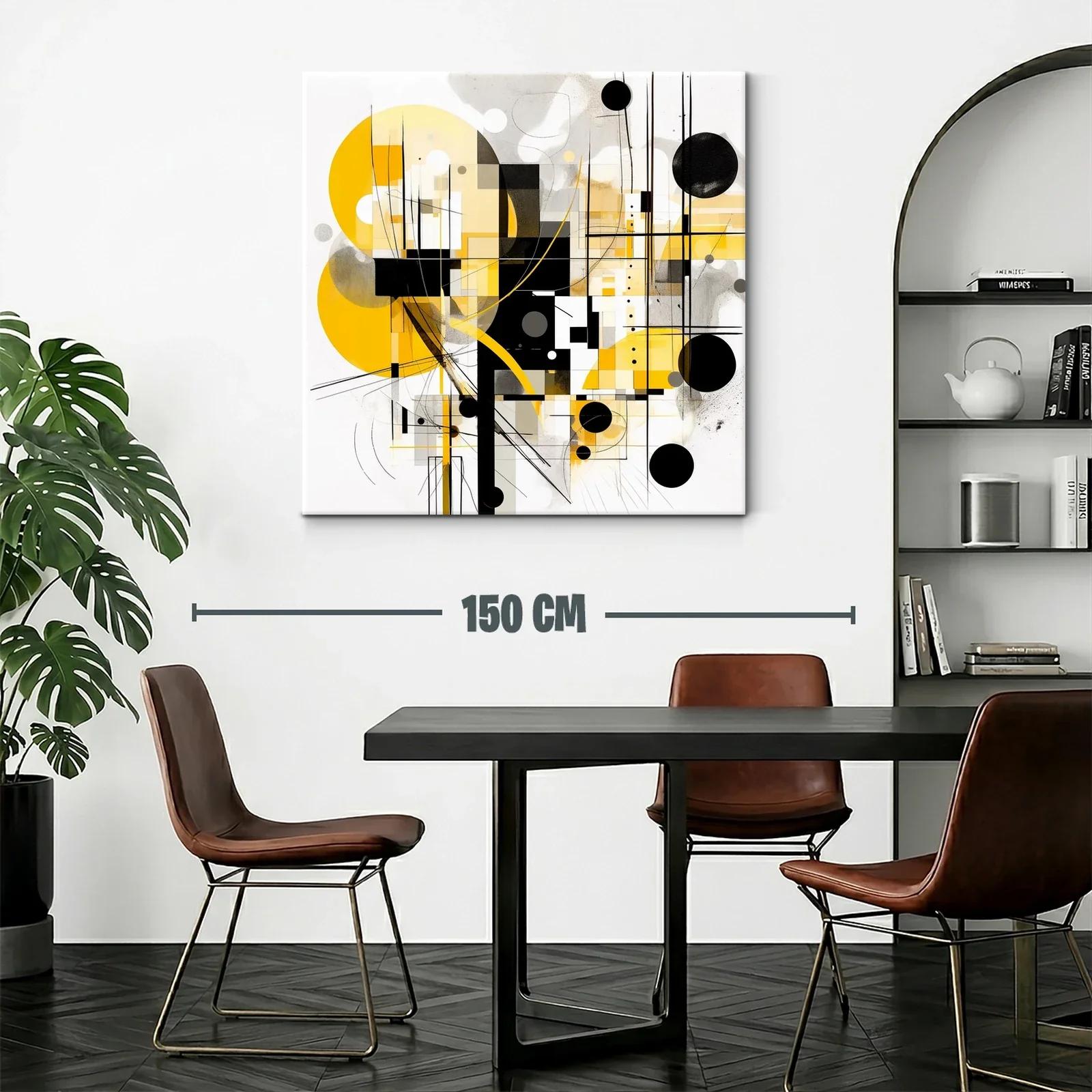Cuadro abstracto con formas geométricas en tonos amarillos — miniatura 2