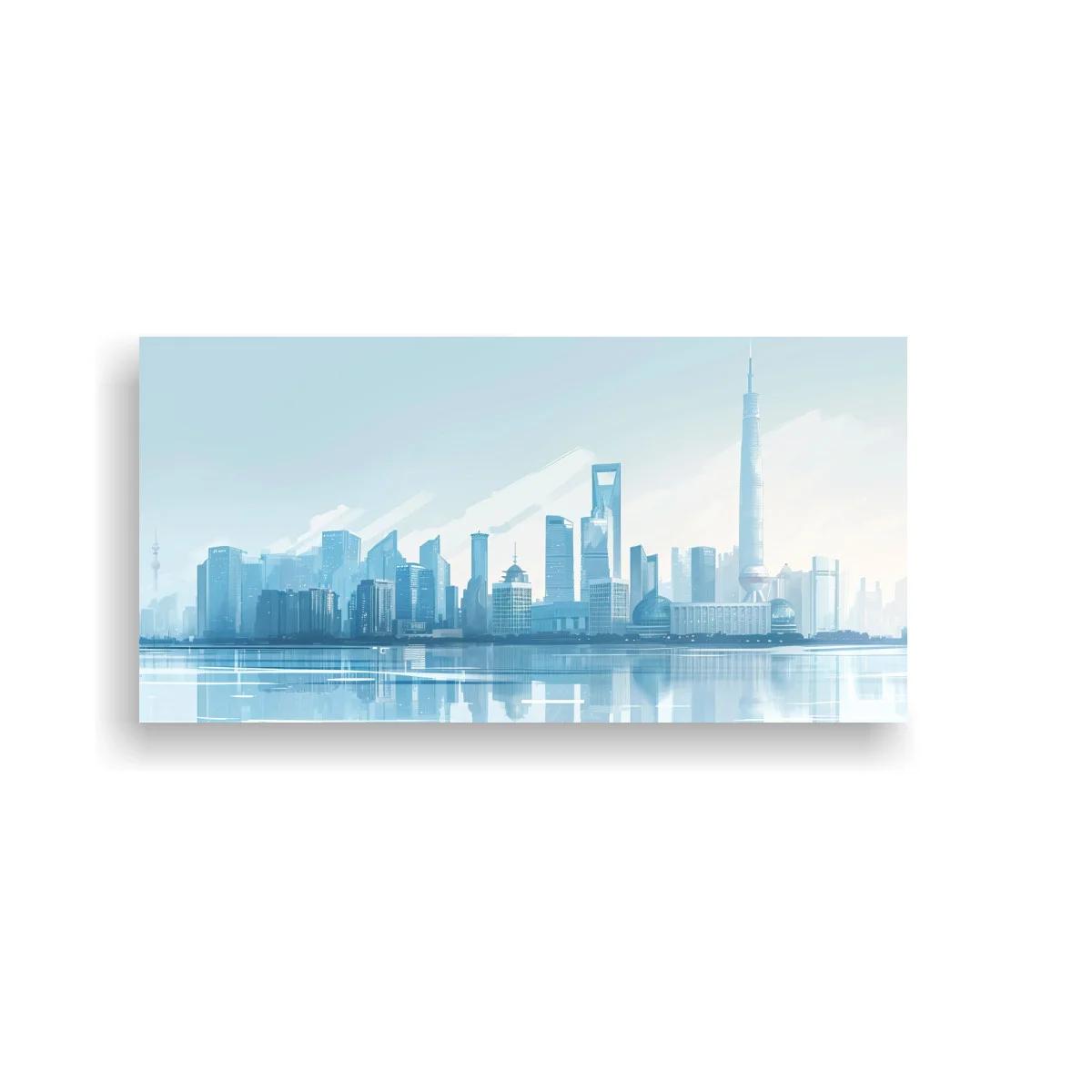 Cuadro skyline urbano con reflejo en agua tranquila — imagen principal
