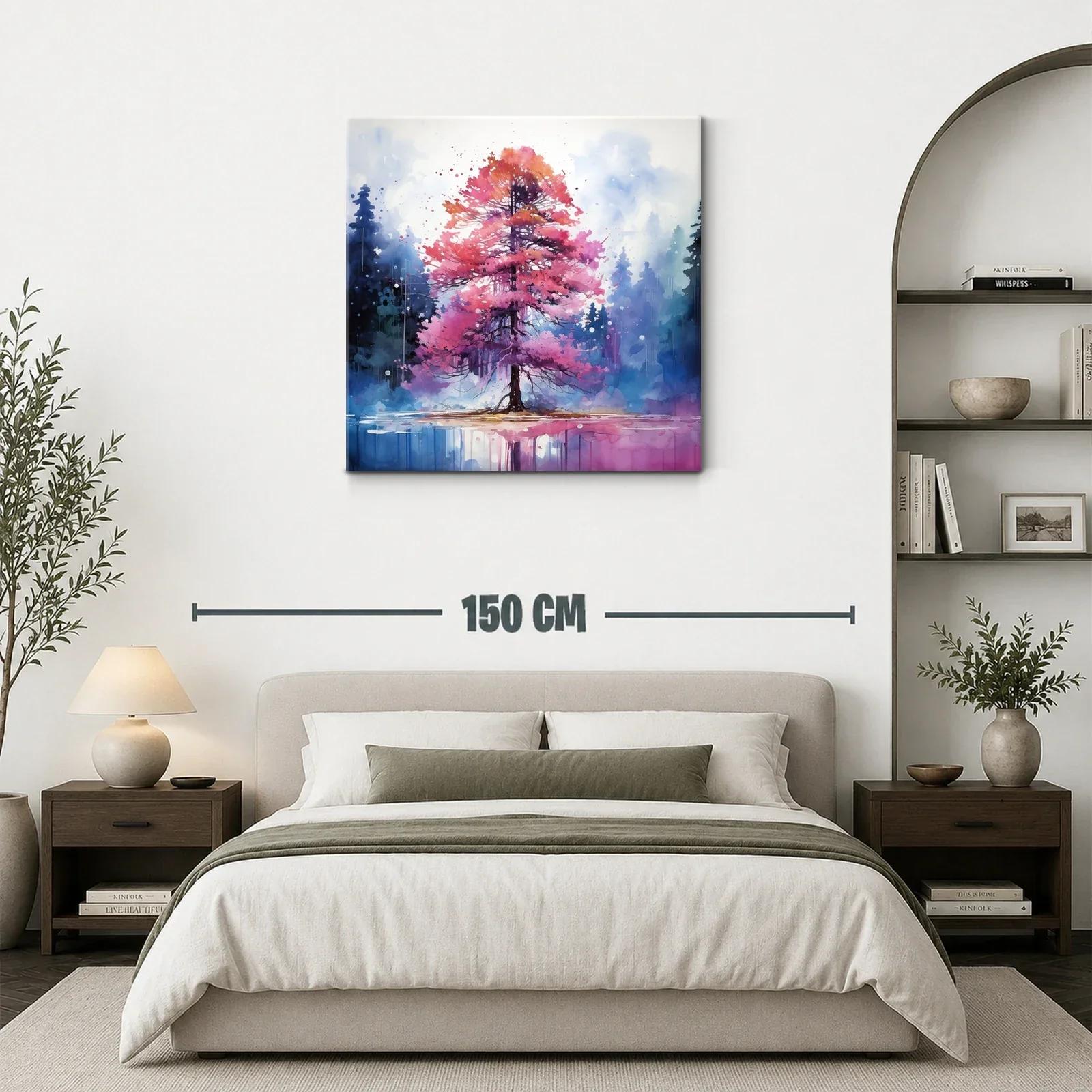 Árbol vibrante en tonos morados y rosas sobre lago tranquilo — miniatura 3