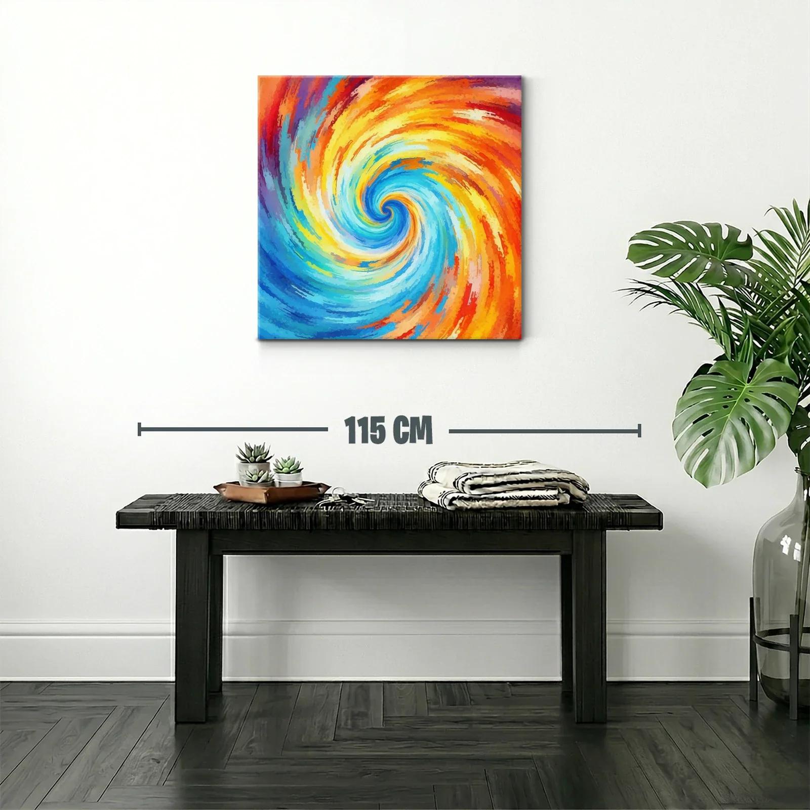 Cuadro abstracto espiral con vibrantes tonos cálidos y fríos — miniatura 2