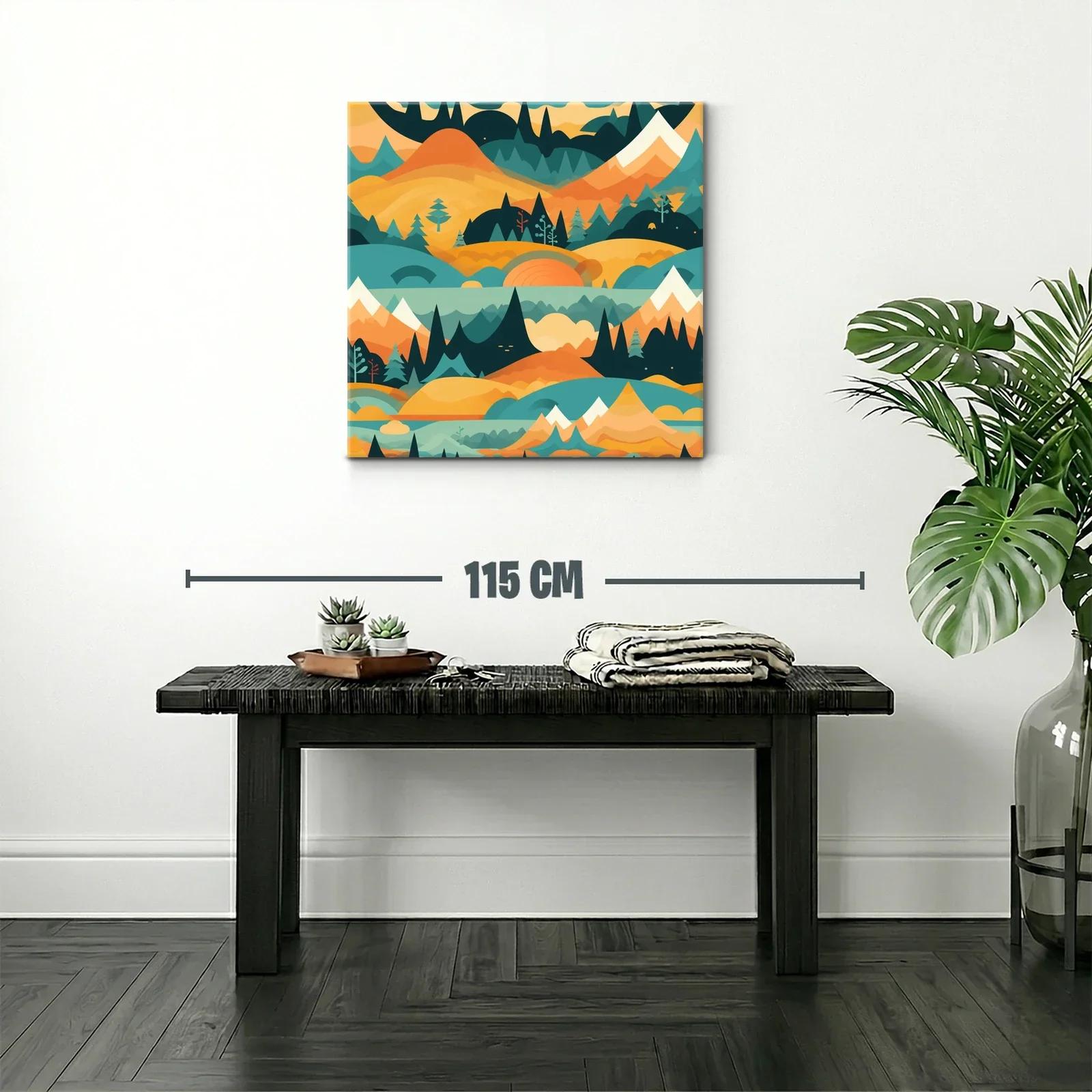 Paisaje abstracto con montañas y bosques en tonos cálidos — miniatura 2