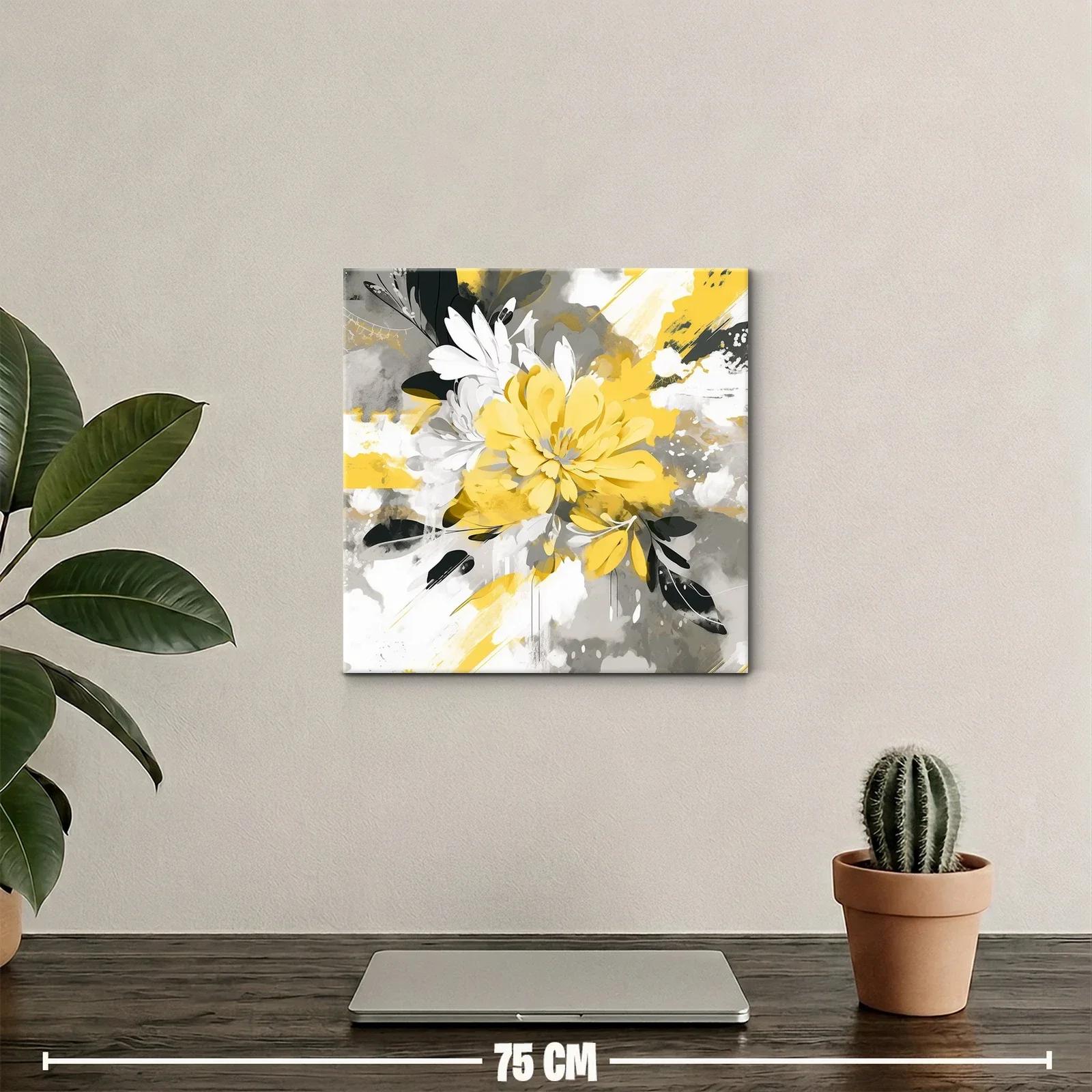 Flor Abstracta en Amarillo Gris y Blanco Moderna y Vibrante — miniatura 2