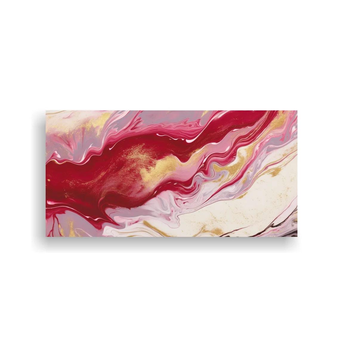 Cuadro abstracción fluida carmesí con franjas onduladas — imagen principal