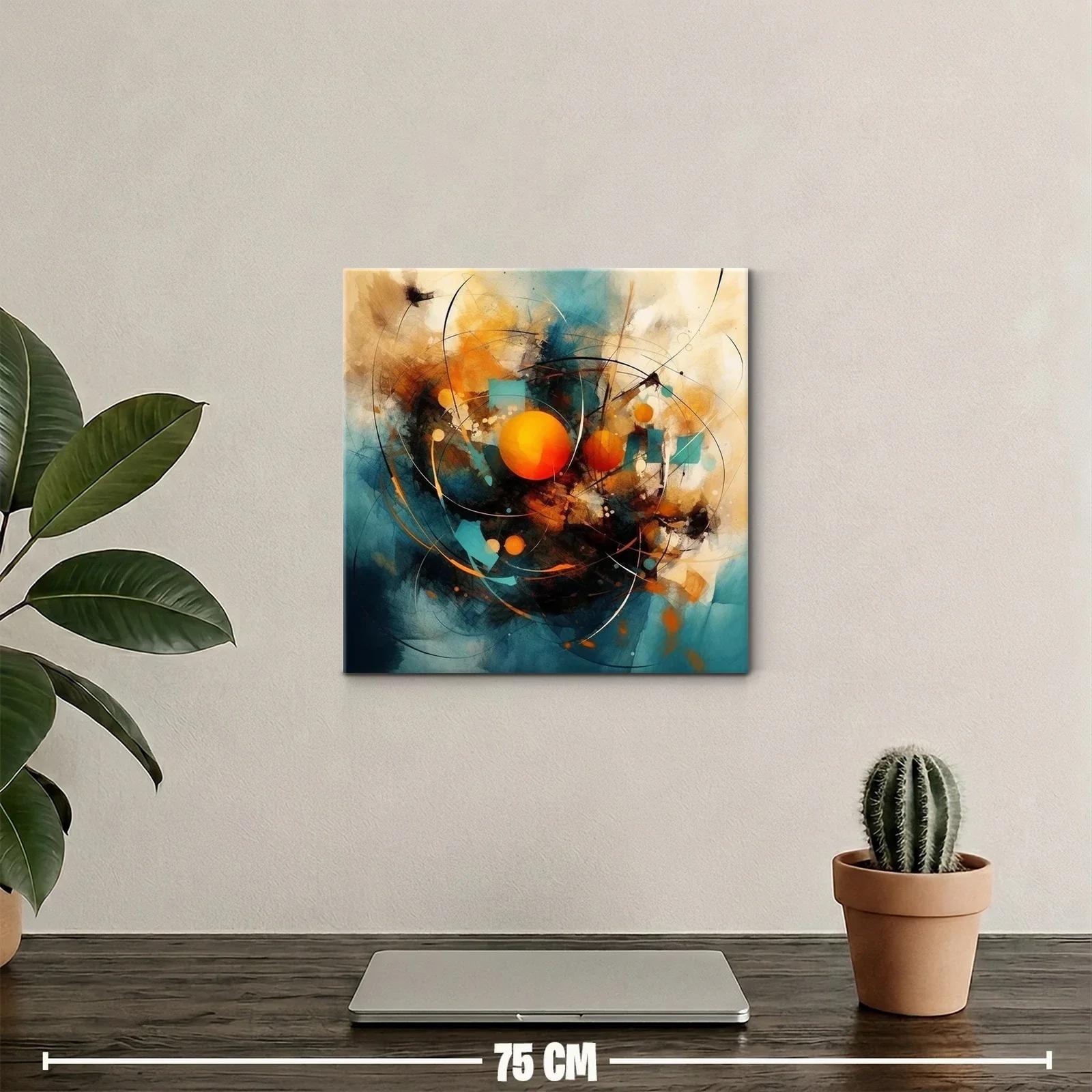 Cuadro abstracto con esferas naranjas y tonos azules — miniatura 2