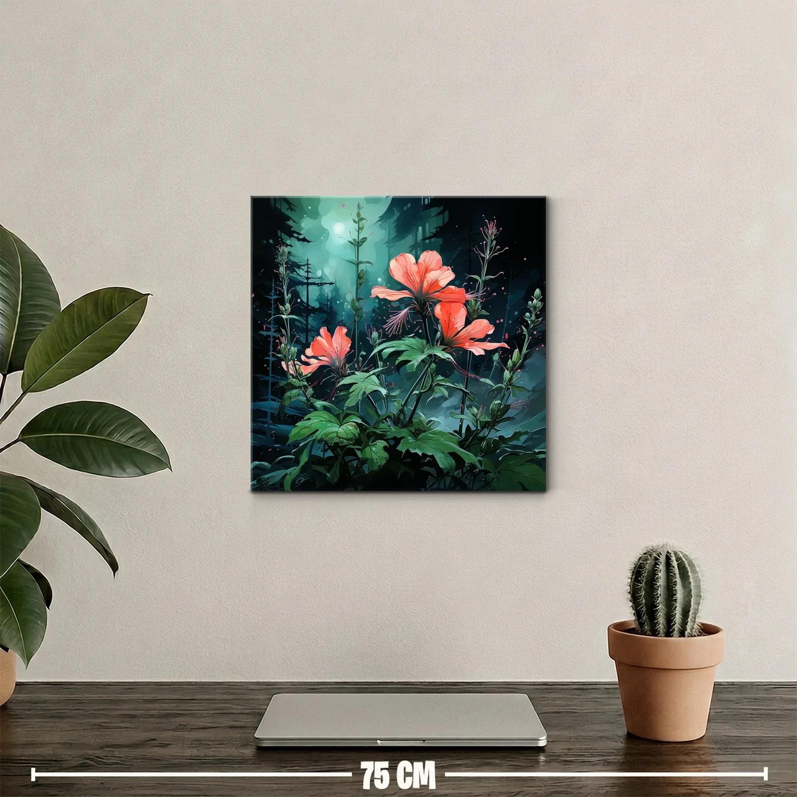 Exuberante jardín nocturno con flores iluminadas en tonos cálidos — miniatura 2