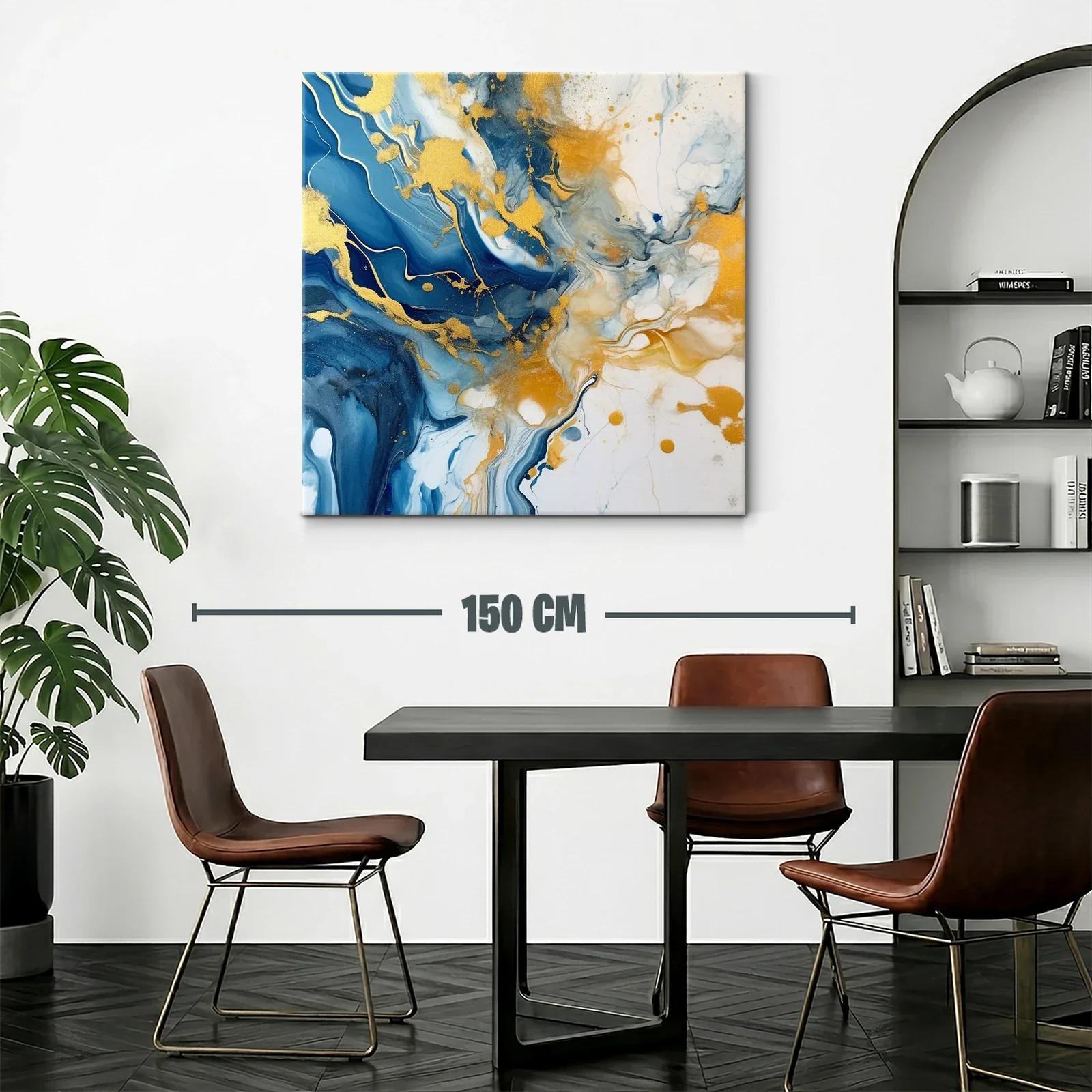 Cuadro abstracto con vibrantes tonos azules y dorados — miniatura 2