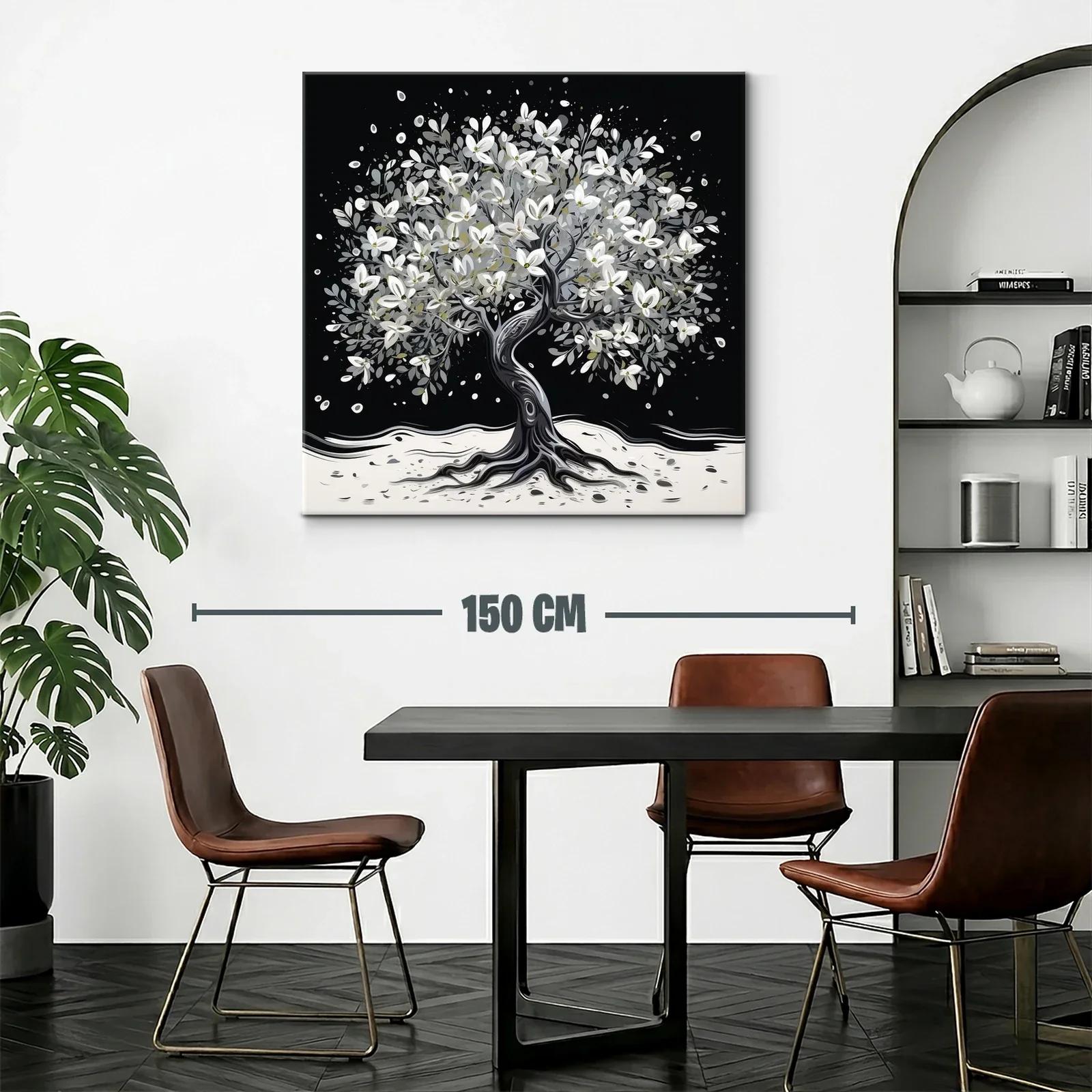 Árbol florecido en tonos blancos y grises sobre fondo oscuro — miniatura 2
