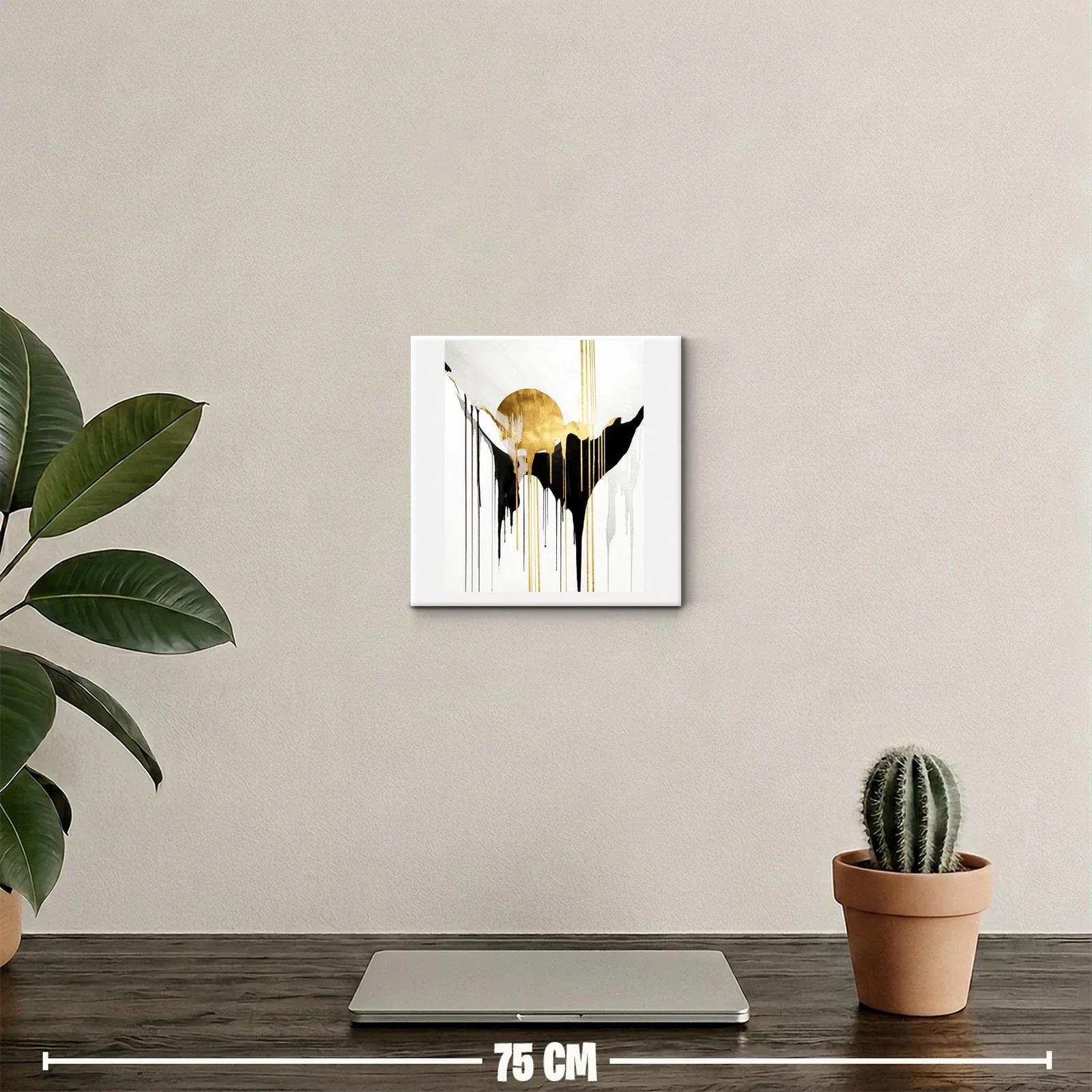 Cuadro abstracto con formas orgánicas en negro y dorado — miniatura 2