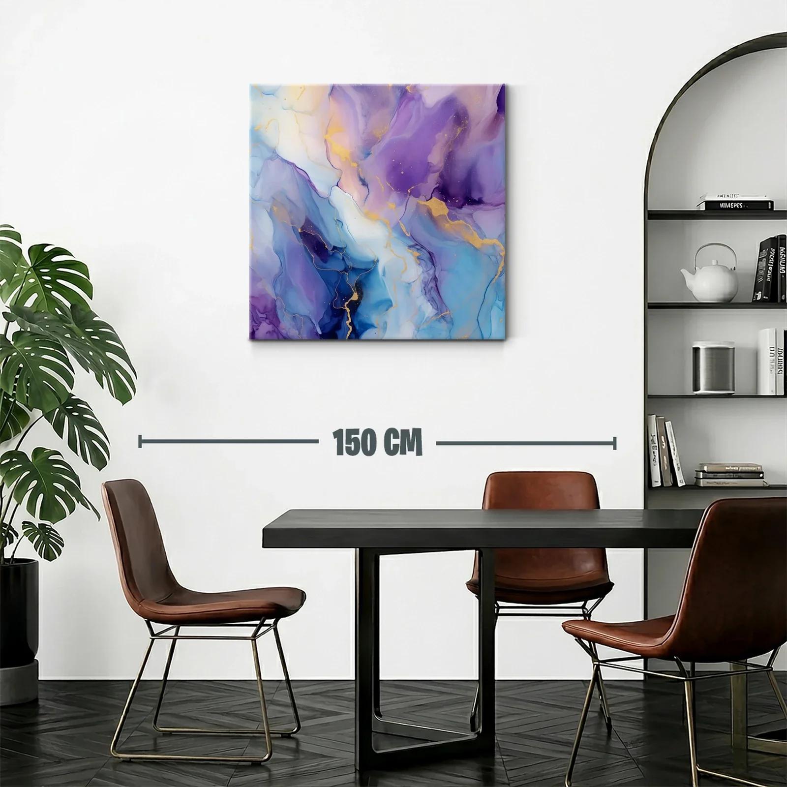 Cuadro abstracto en tonos azul y violeta con detalles dorados — miniatura 2