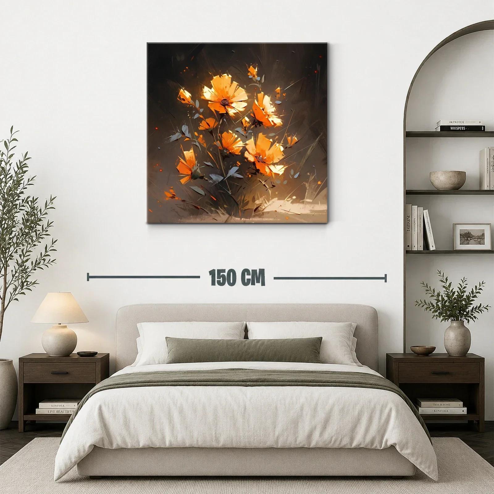 Cuadro floral con tonos naranjas vibrantes y fondo oscuro — miniatura 3