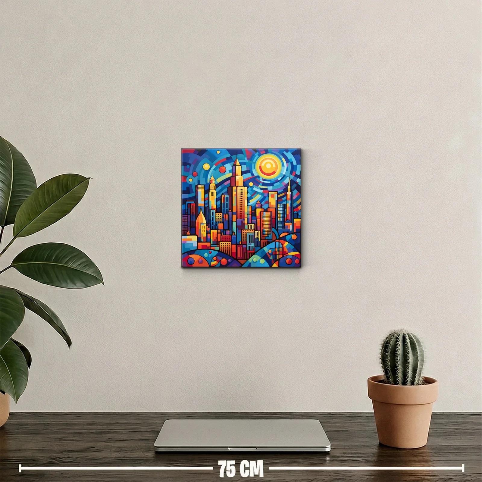 Ciudad vibrante bajo un cielo colorido y dinámico — miniatura 2