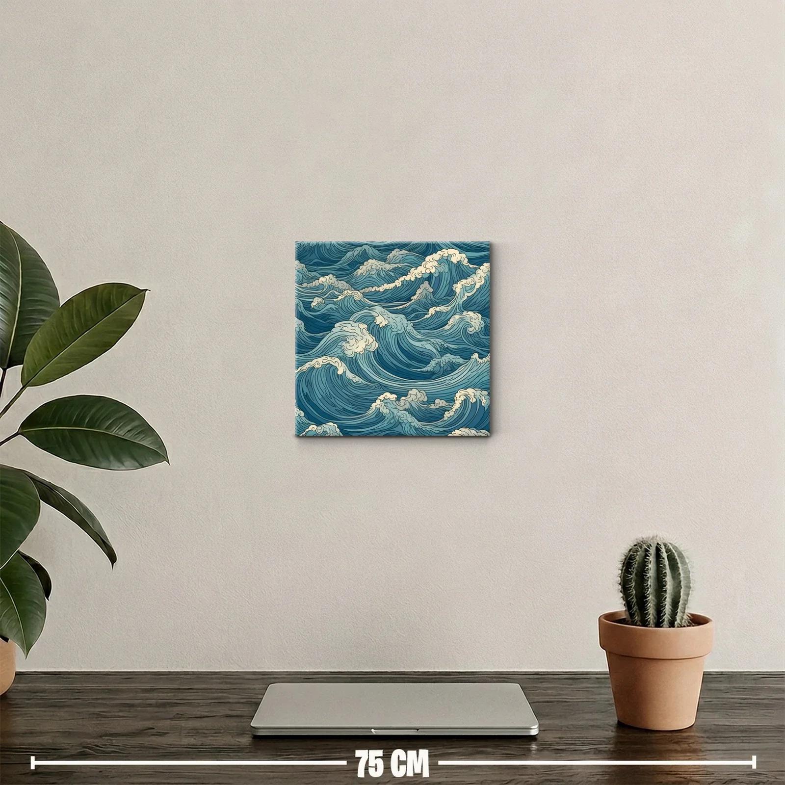 Cuadro de olas marinas en tonos azules y blancos — miniatura 2