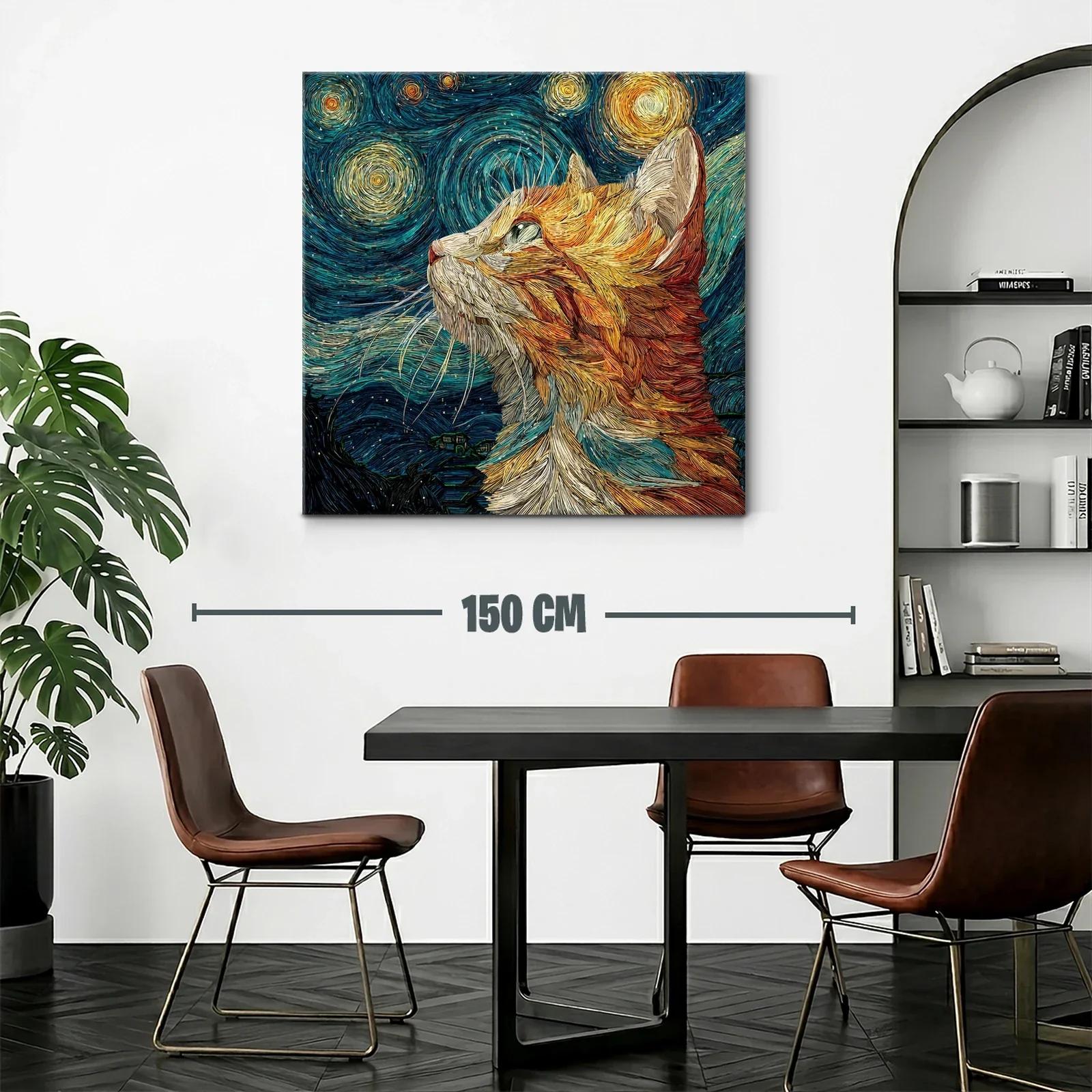 Gato mirando el cielo estrellado con textura vibrante — miniatura 2