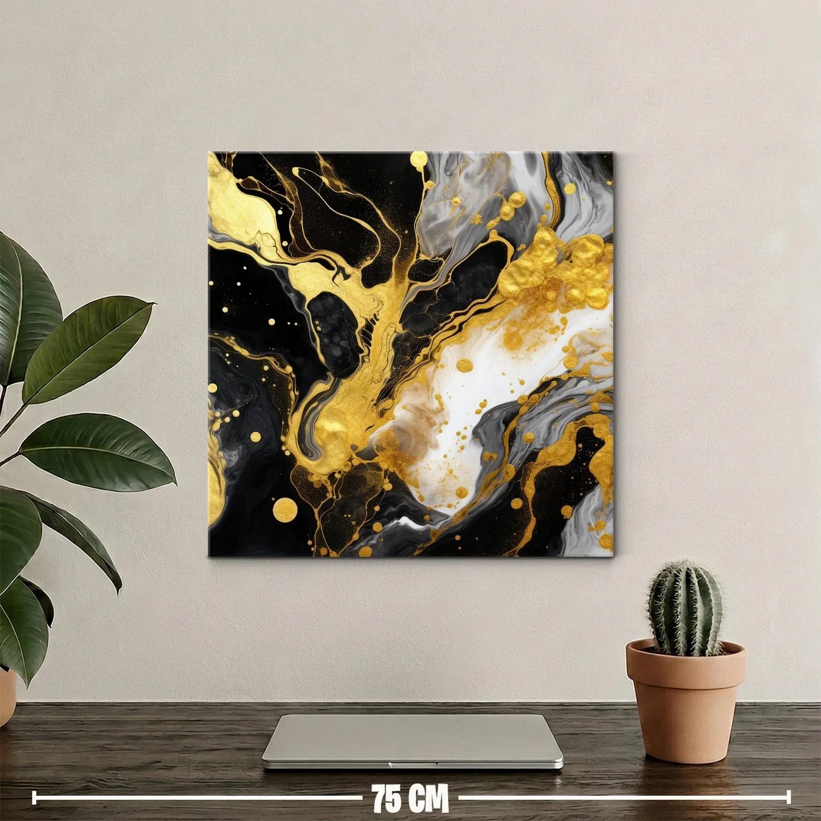 Cuadro abstracto con explosión en tonos dorados y negros — miniatura 2